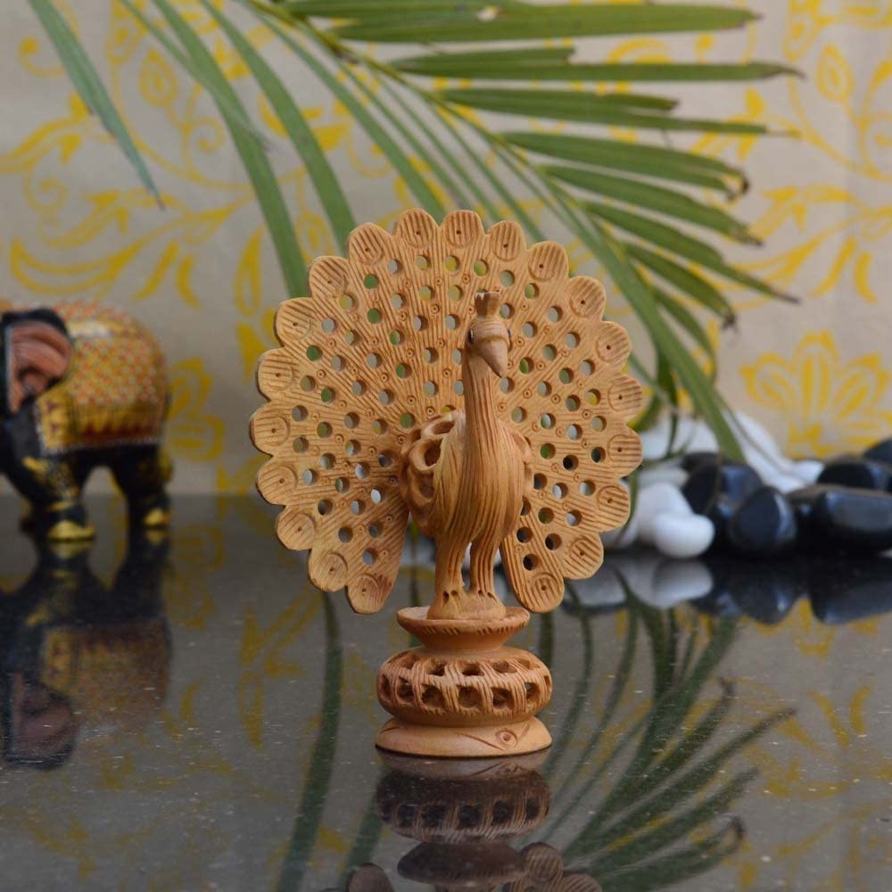 JaipurCrafts Dancing Peacock Showpiece - Wooden Decor -1