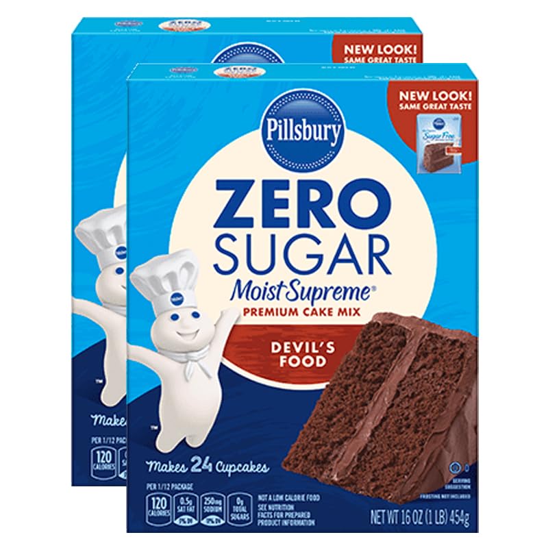 Pillsbury Zero Sugar Moist Supreme Devil’s Food Premium Cake Mix, 16 oz - Palatize Pack of 2