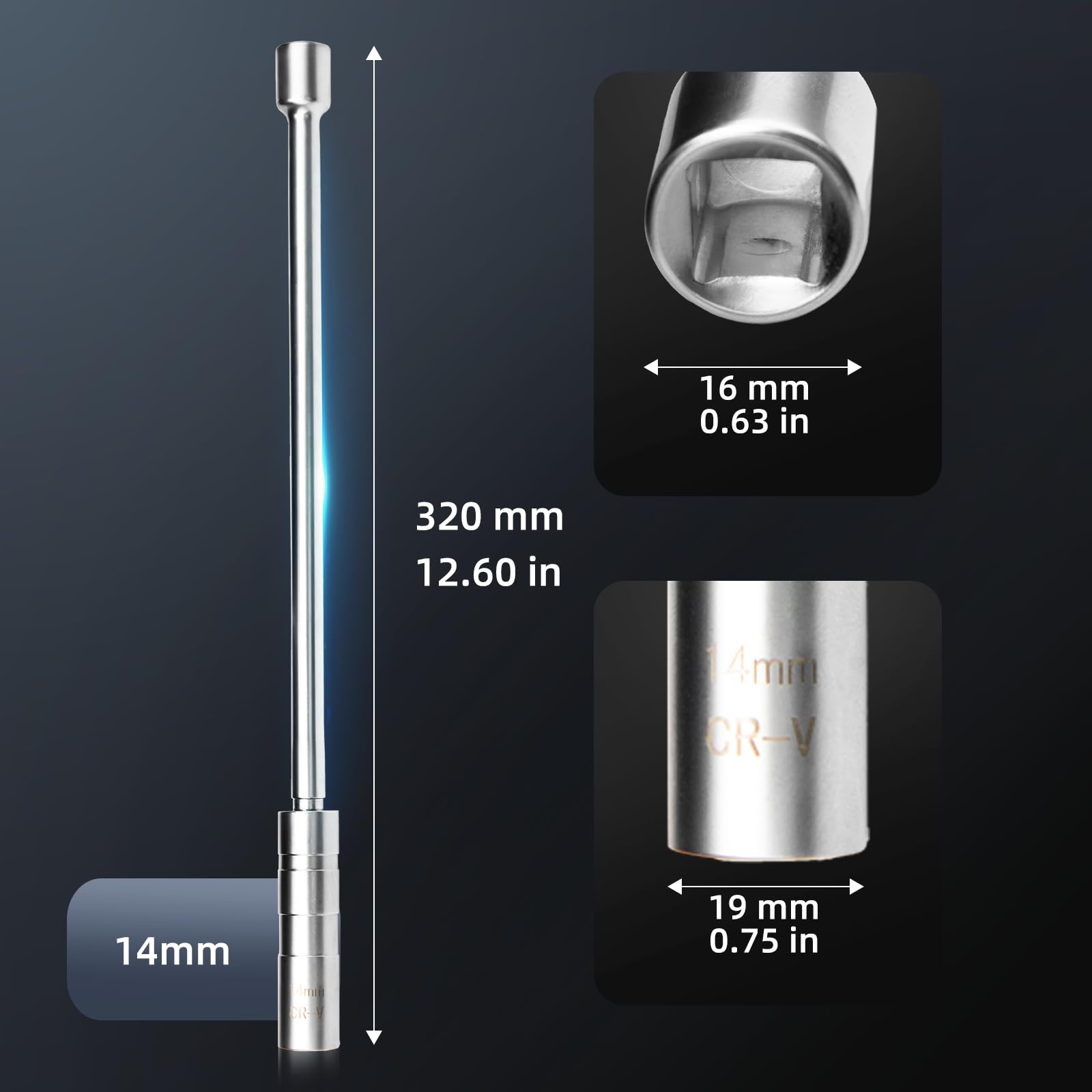 Chiave Magnetica Per Candele WORKPRO 14mm - Presa Flessibile 360°, 3/8, 12 Punte, Parete Sottile 1mm - Foto 5