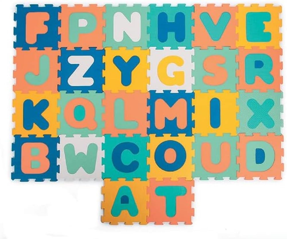 LUDI — Buchstabenfliesen — Riesiger XXL-Schaumteppich — Alphabet 26 Fliesen — abnehmbare Buchstaben — 2D- und 3D-Puzzle — ab 10 Monaten