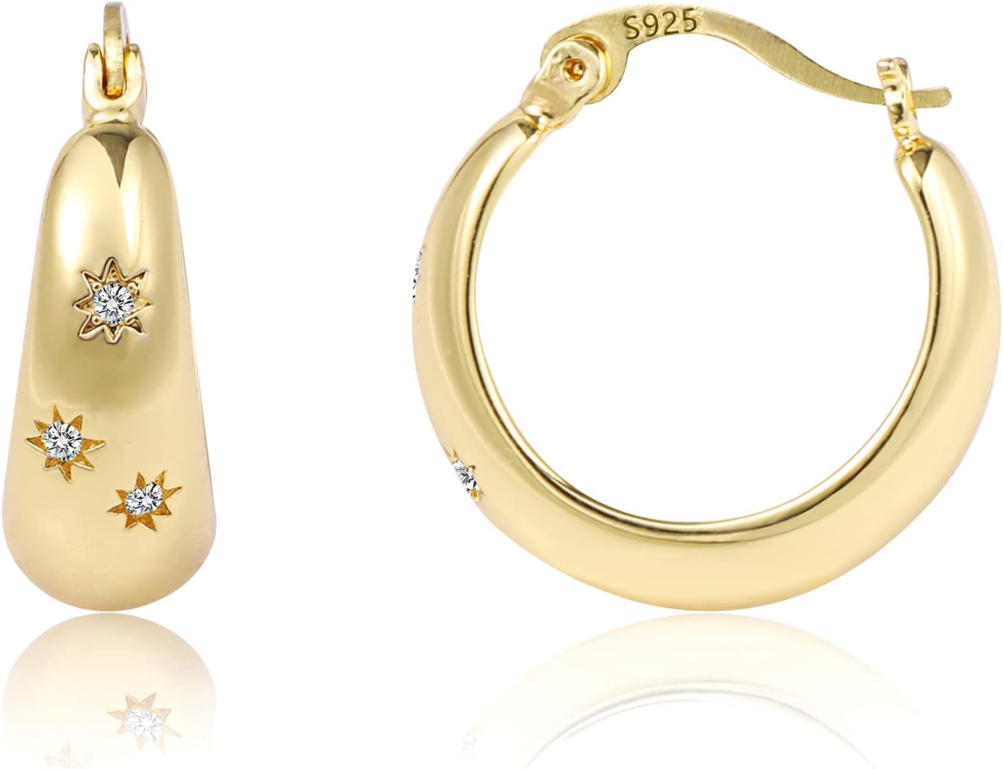 KISSPAT Sterling Silver Chunky Hoop Earrings for Women Hypoallergenic Thick Huggie Earring Wide Hoops Everyday Hoop Earrings