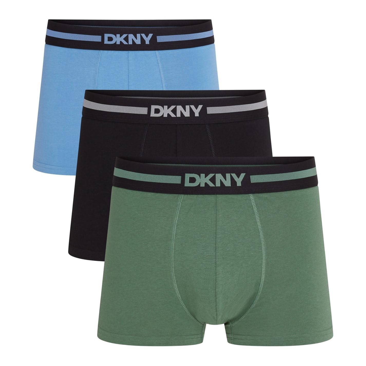 DKNY Mens 3 Pack Trunks Carmel Green/Black/Blue XL