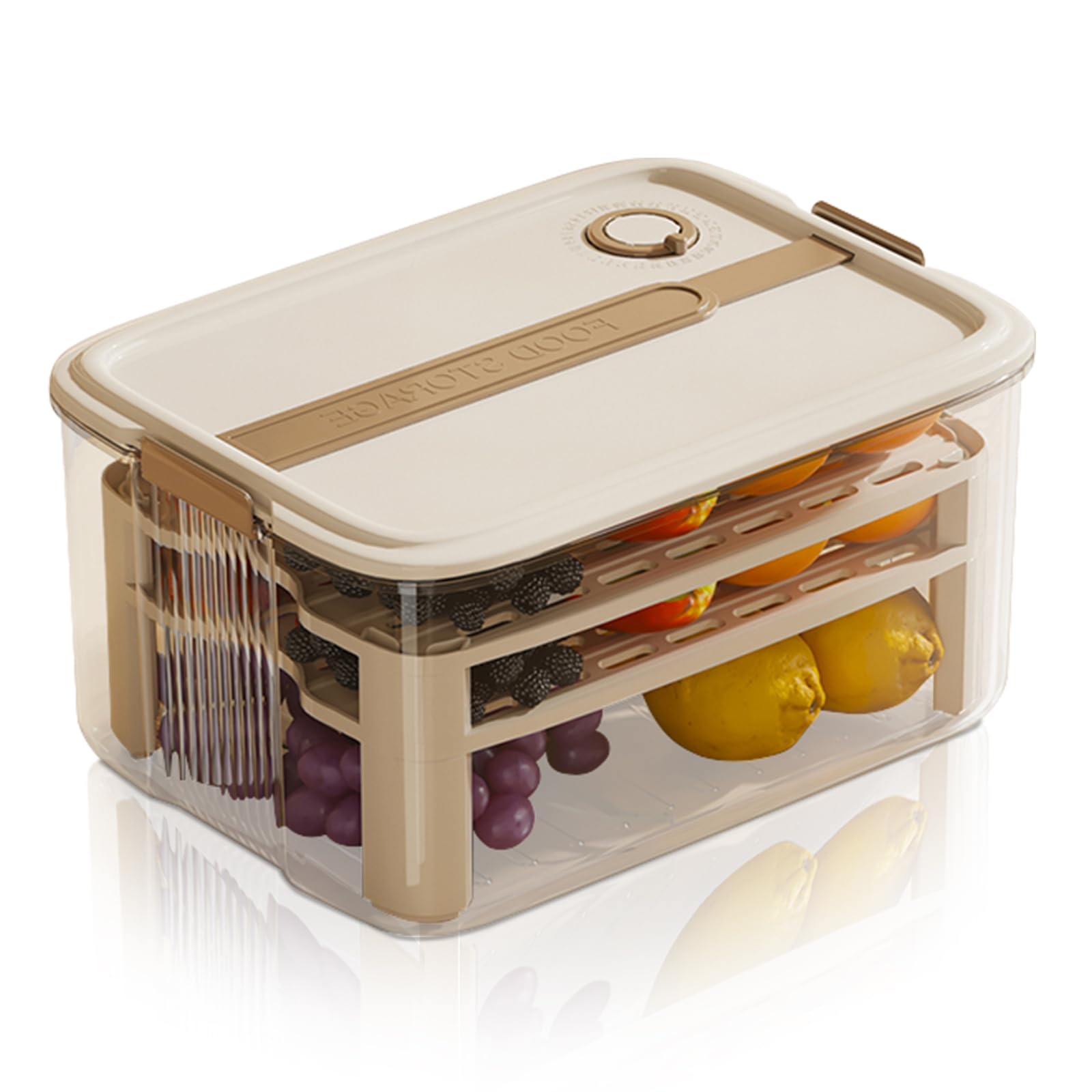 3-Layer Food Storage Container for Fridge,Lunch Meat Container for Refrigerator, Plastic Food Containers with Drain Plate and Lid, Food Storage Boxes with Lid for Fruits, Vegetables, Meat (Brown)