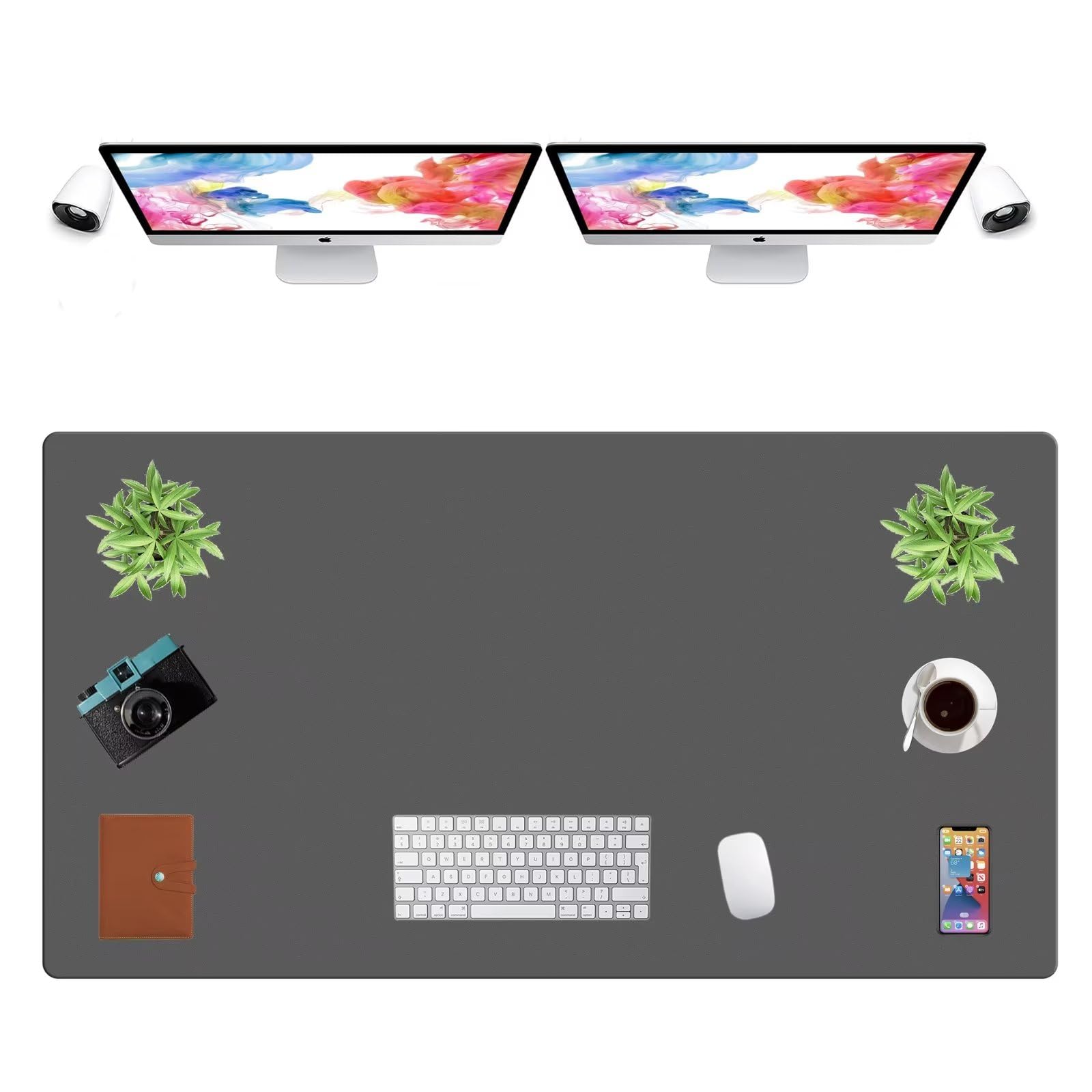 LL-COEUR Extra Large PU Leather Desk Mat Large Mouse Pad XXL Waterproof Table Mat Office Laptop Writing Pad (51.2 x 27.6 inch, Dark Grey)