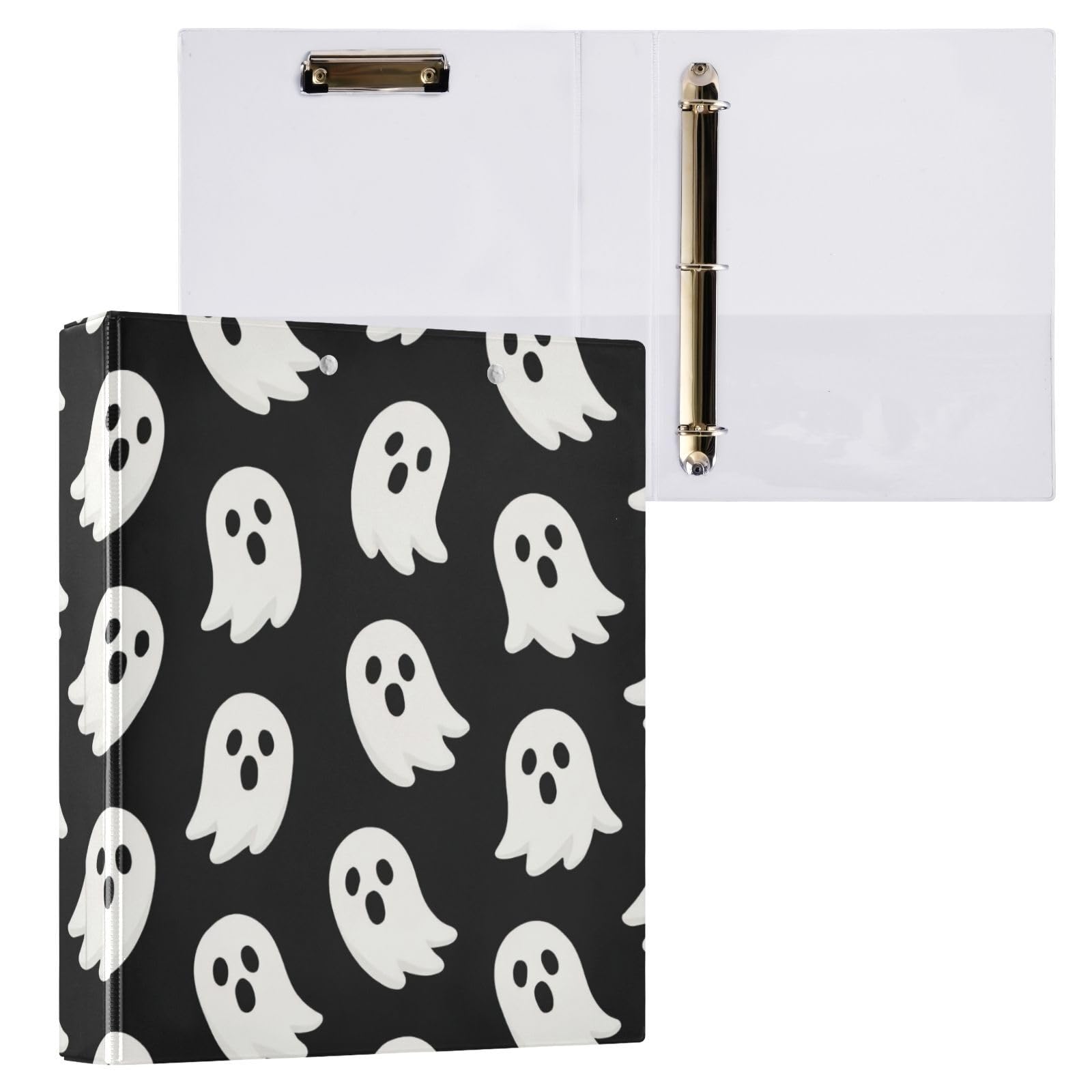 Carpeta de 3 anillos, bonita carpeta de anillos en D de dibujos animados, color blanco y negro, paquete de 2 | Con portapapeles y bolsillos, para escuela, universidad, oficina