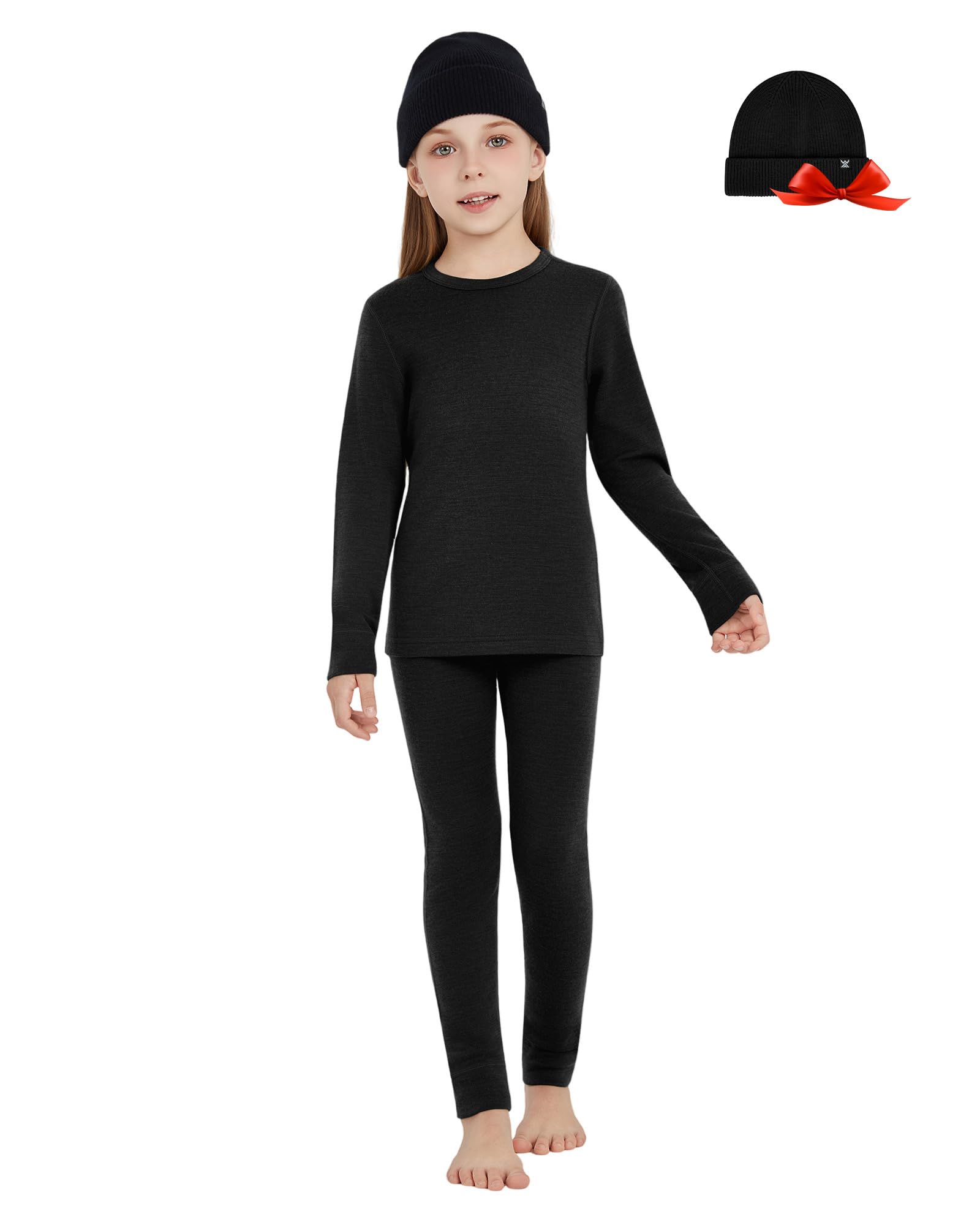 Unisex Kids 100 Merino Wool Base Layer Sets - Light and Midweight Thermal Underwear Gifts Pack with Wool