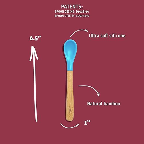 Miniatura 2 de Avanchy Juego de cucharas de bambú y silicona para bebés, utensilios de alimentación autónoma, destete LED para bebés de 4 meses, 5 unidades, con