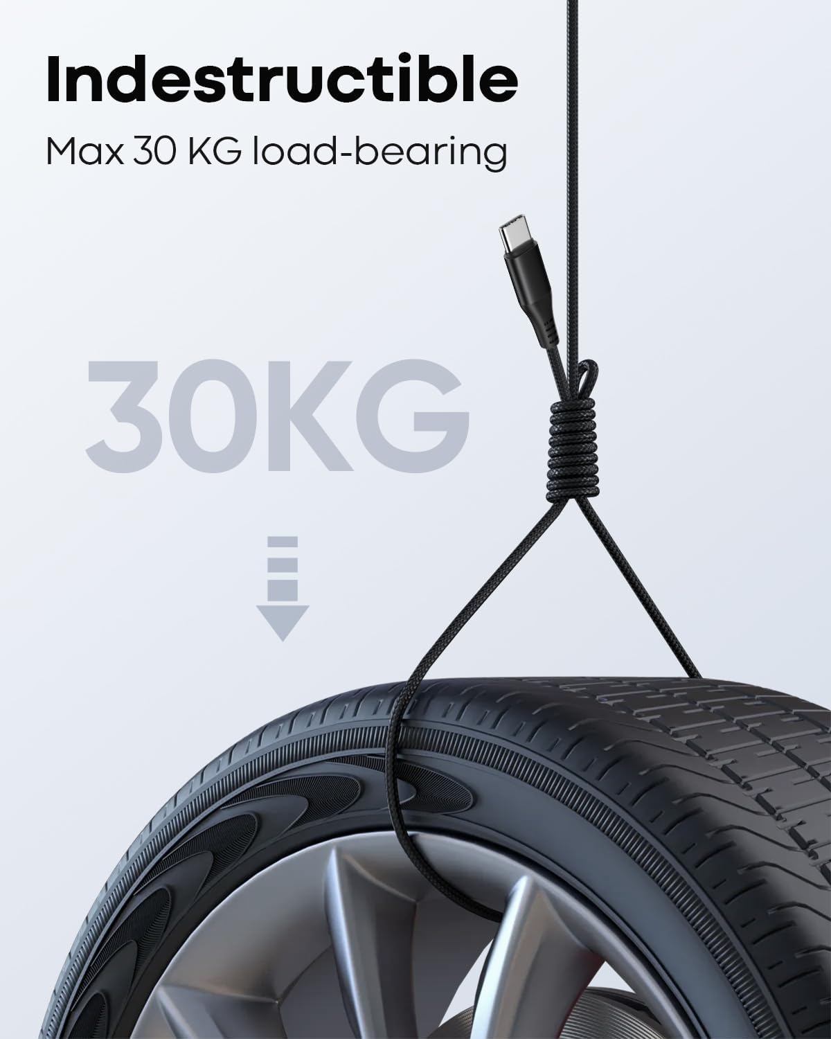 Cable USB C a USB C de 30 pies de 60 W, cable de carga extralargo tipo C a tipo C, nailon trenzado C a C de carga rápida para teléfono/tableta USB C y otros dispositivos USB-C