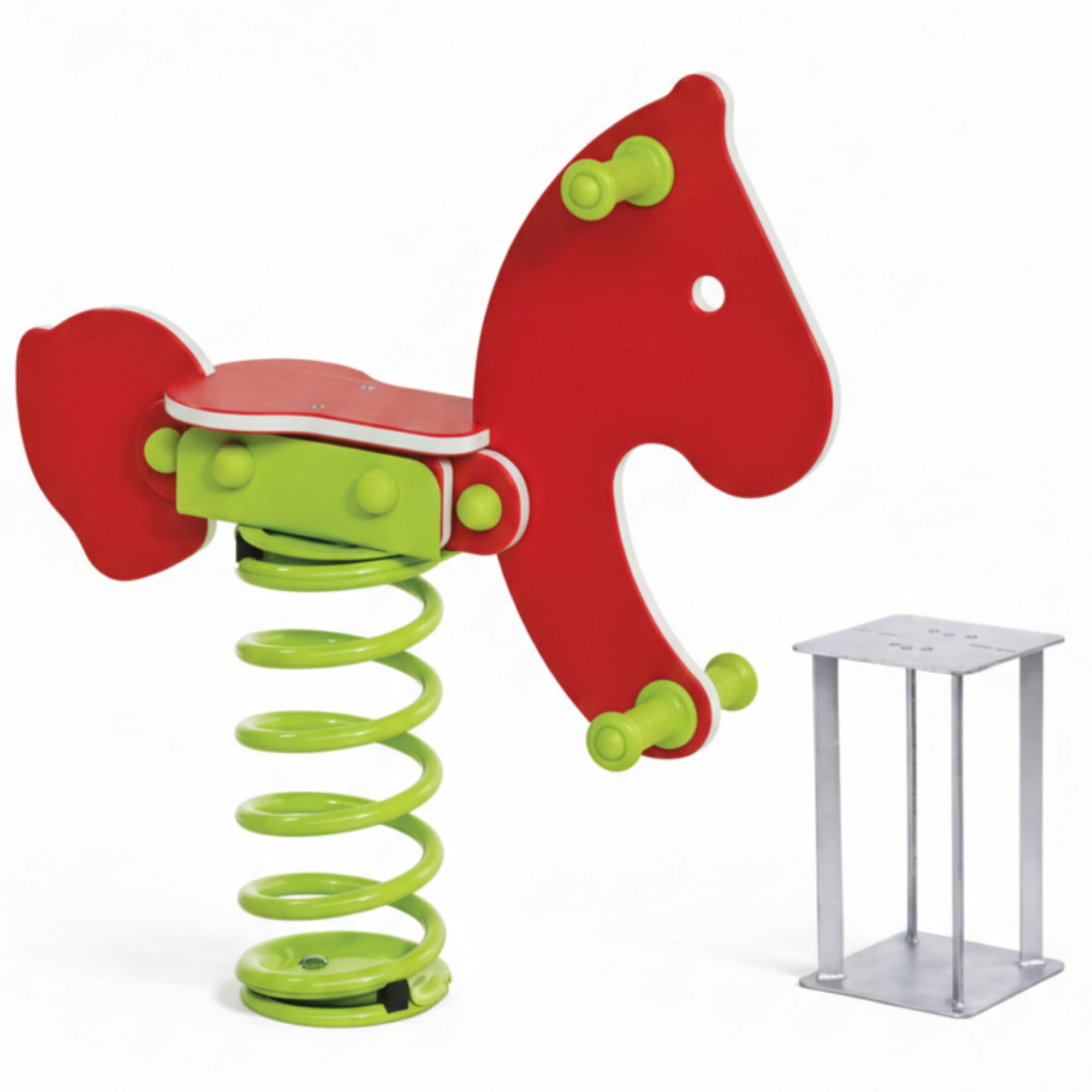 Federwippe Pony Schaukelwippe DIN EN 1176 geprüftes Wipptier | für öffentliche Spielplätze, Kindergarten und Kommunen aus HDPE Kunststoff Federtier inkl Bodenanker