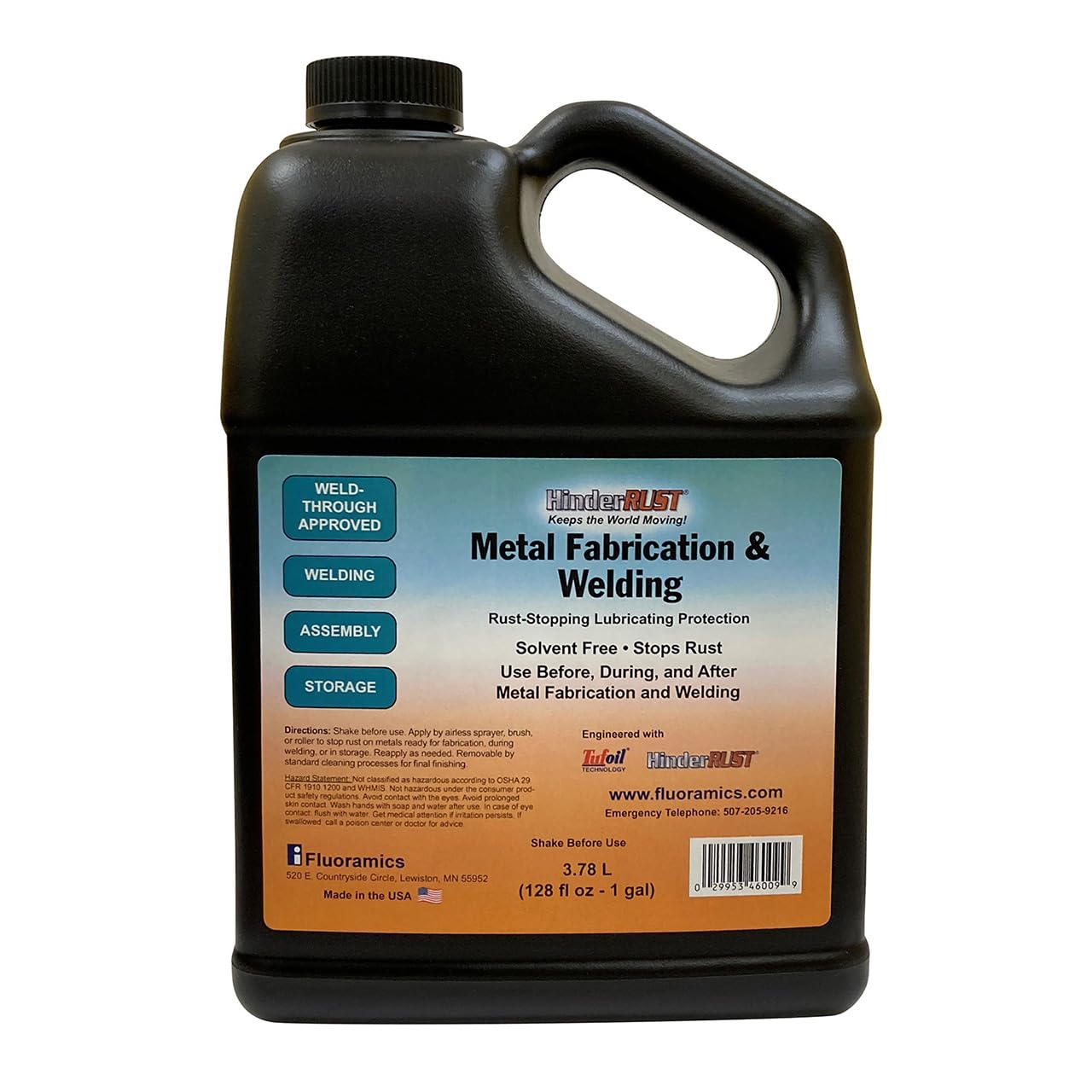 Fluoramics9646009 HinderRUST Metal Fabrication & Welding 3.78 L Jug (128 fl oz - 1 Gallon)