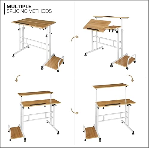 Miniatura 8 de MoNiBloom Escritorio móvil de pie para laptop estación de trabajo con ruedas de altura ajustable para computadora oficina en casa estación de
