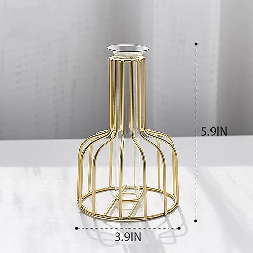 Miniatura 2 de Jarrón de flores negro y dorado con marco de metal jarrones de tubo de ensayo de vidrio transparente decorativos jarrones de brotes pequeños regalos