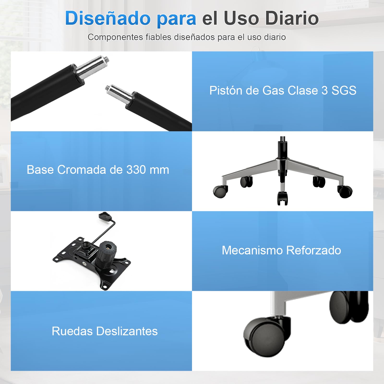 Silla Ergonómica de Oficina con Soporte Lumbar Ajustable y Reposapiés, Silla de Reclinable con Regulable Reposabrazos y Reposacabezas para Oficina en Casa, Estudio y Gaming, Negra