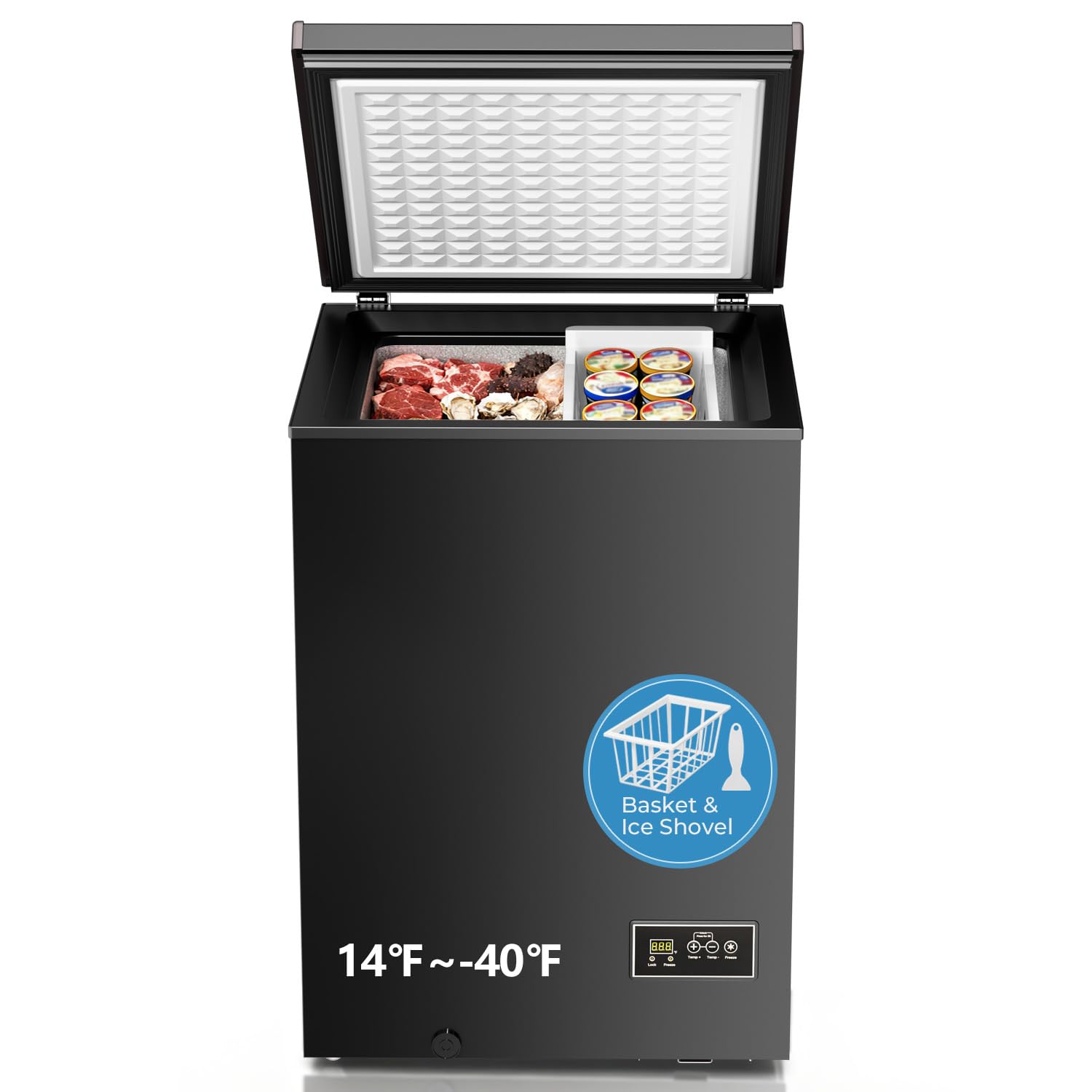 Antarctic Star Chest Freezer 3.2 Cubic Feet, Low-Temperature Freezer, Black
