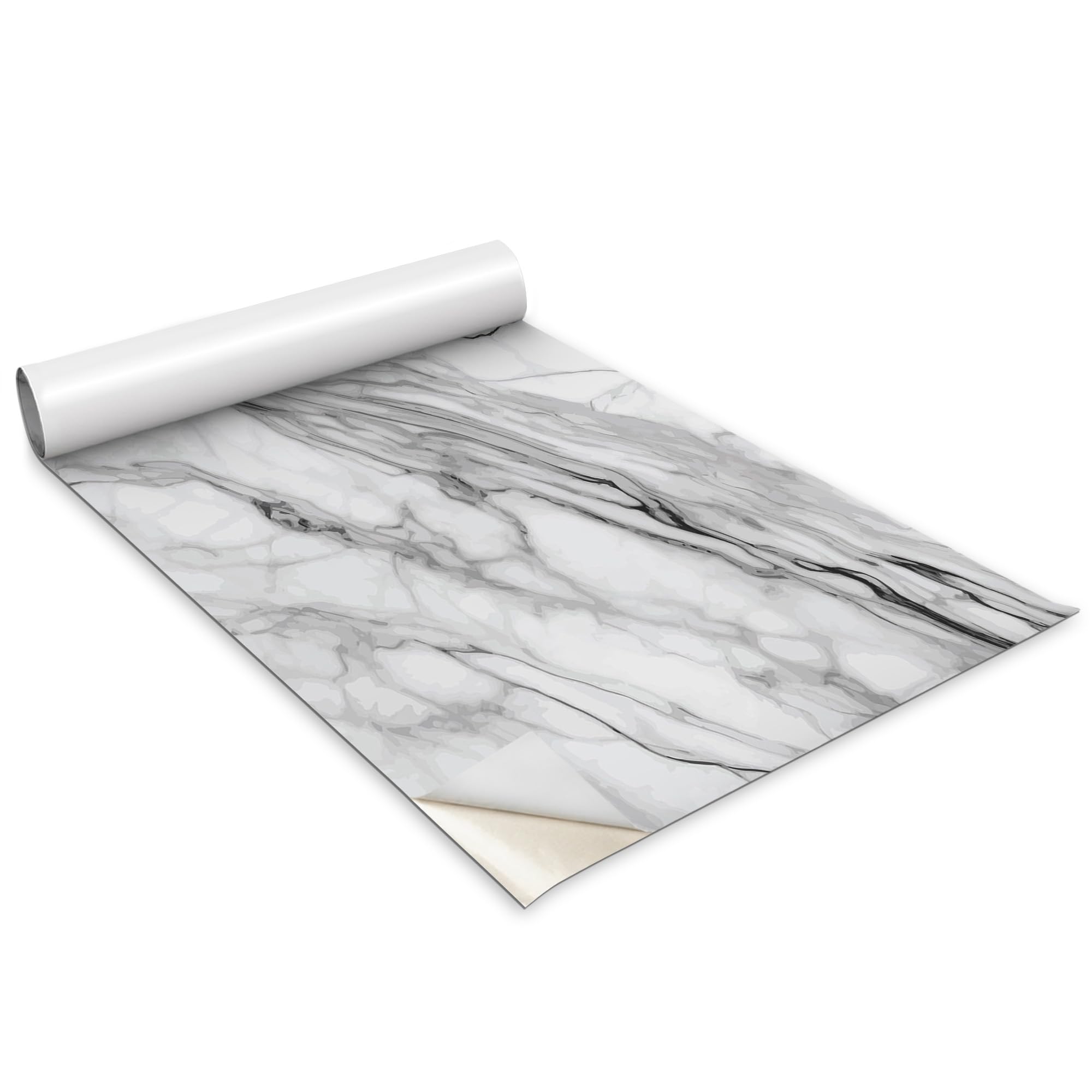 Autocollant pour cuisine marbre clair veiné de noir Wallfluent 100x50 cm