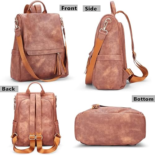 Miniatura 2 de Oyifan Mochila de cuero para mujer, bolsa convertible, mochila de viaje, Tamaño medio Vintage Marrón, Mochilas de viaje