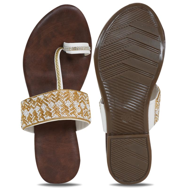 Image of DFR Flip Flops for Women Daily Use Comfortable Ethnic Embroidered Girls Slippers flipflops chappals