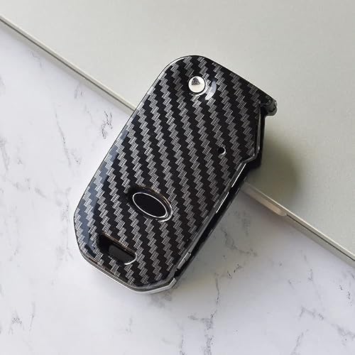 Miniatura 8 de ontto Funda para llavero Kia Flip Remote elegante funda para llave con patrón de carbono negro