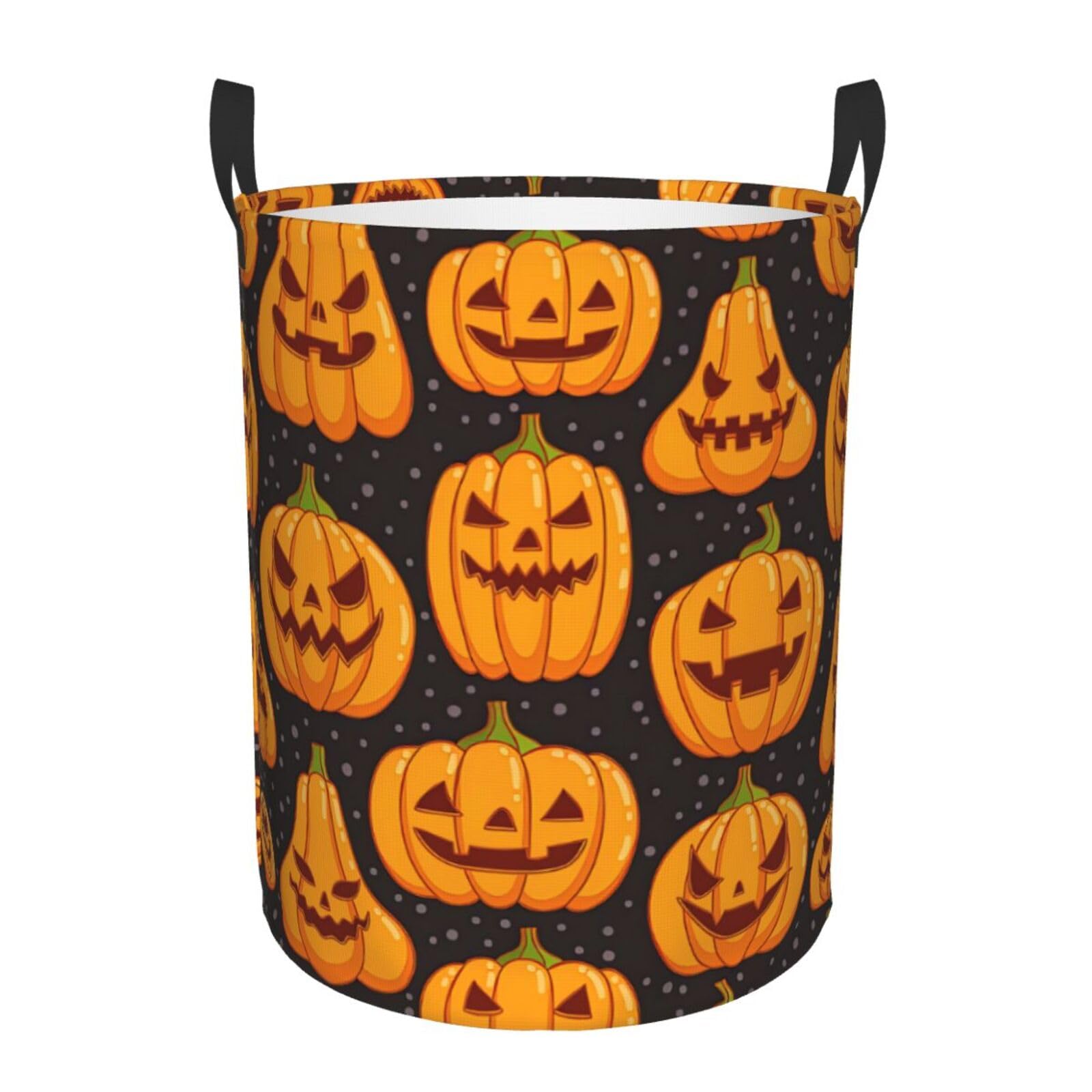 M Collapsible Round Halloween Pumpkin Patterns Print Laundry Hamper