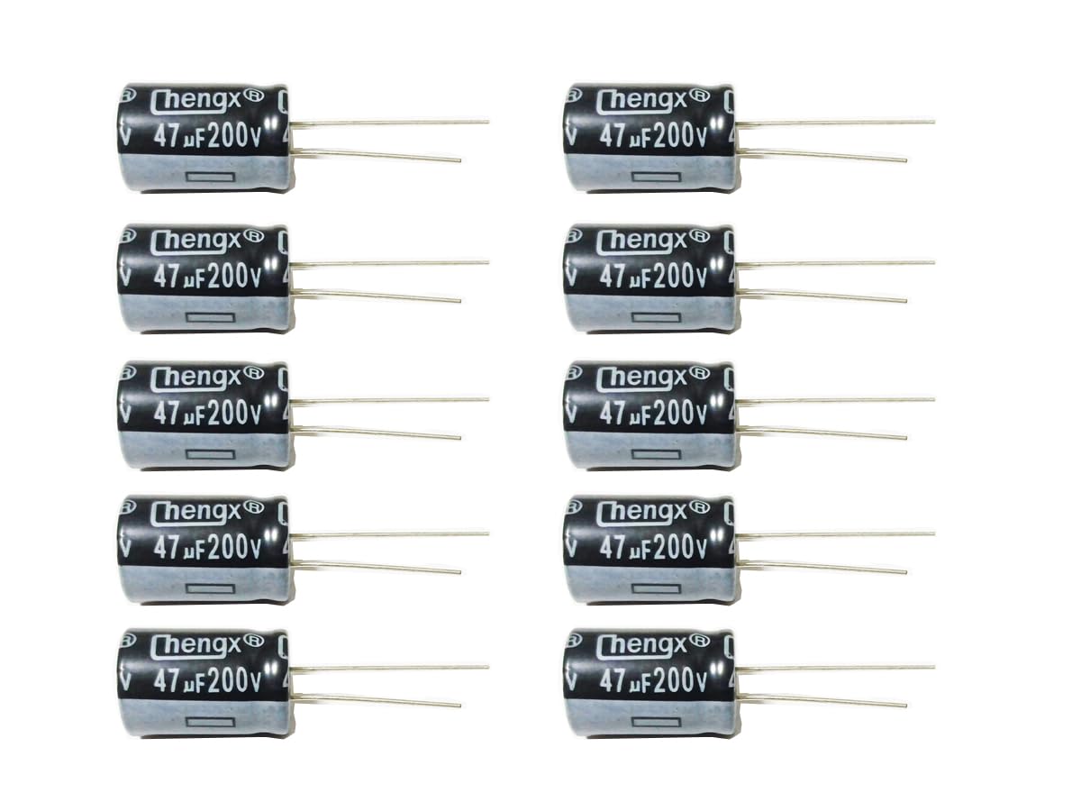 47uF 200V 13X20mm(0.51x0.79in) +/-20% -25°C to +105°C 10PCS Aluminum Electrolytic Capacitors,47 MFD