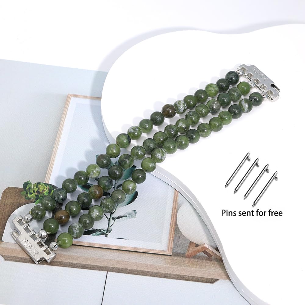 LuReen Women's 20mm Natural Stone Beaded Band Compatible with Samsung Galaxy Watch 4/5/6/3, Waterproof and Breathable