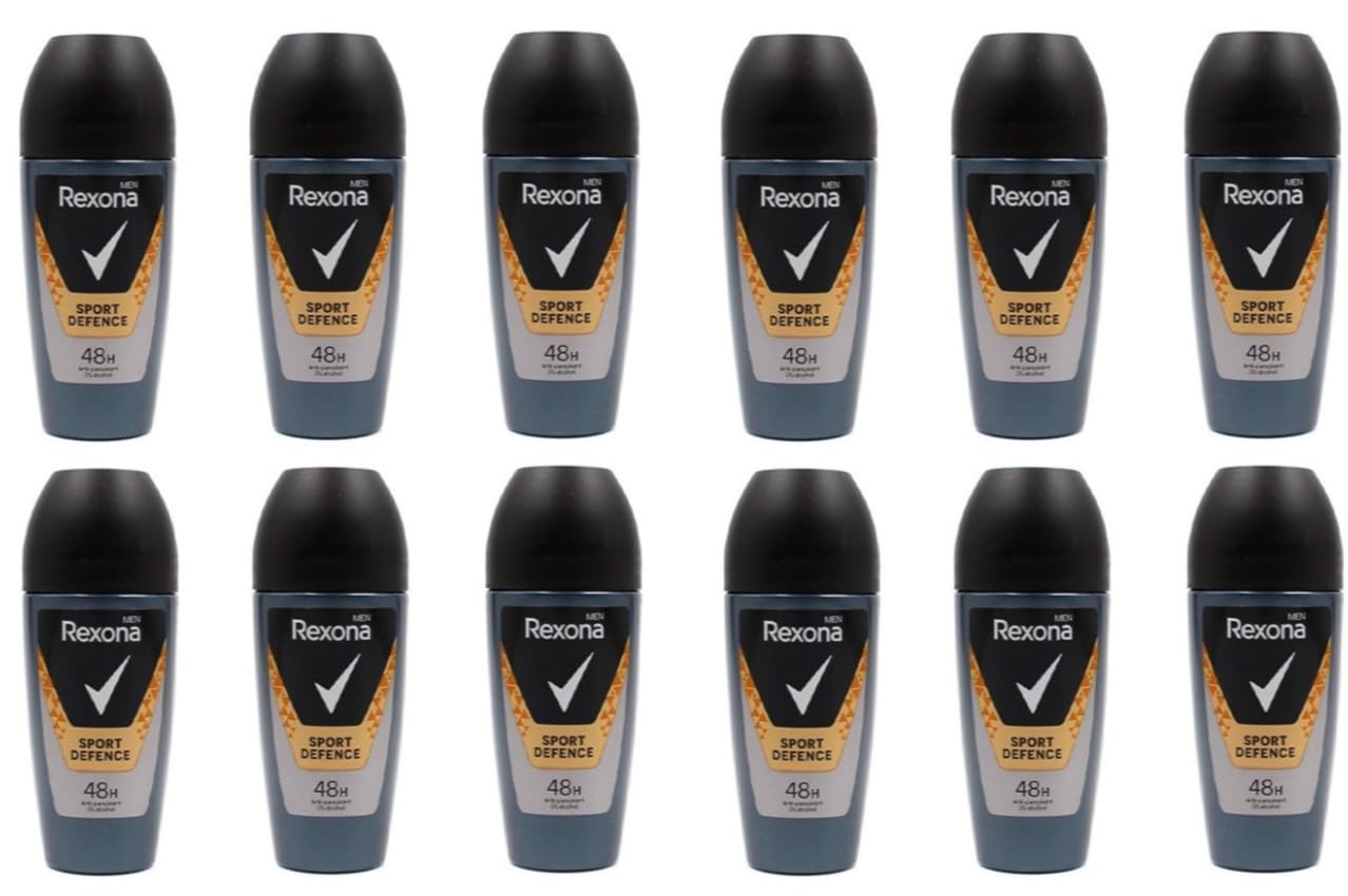 12x Rexona Men Sport Defence Deodorant Deo Roll-On 48h schutz,ohne Alkohol Anti-Transpirant mit Schutz vor starkem Schwitzen und Körpergeruch,50ml (12er Pack)