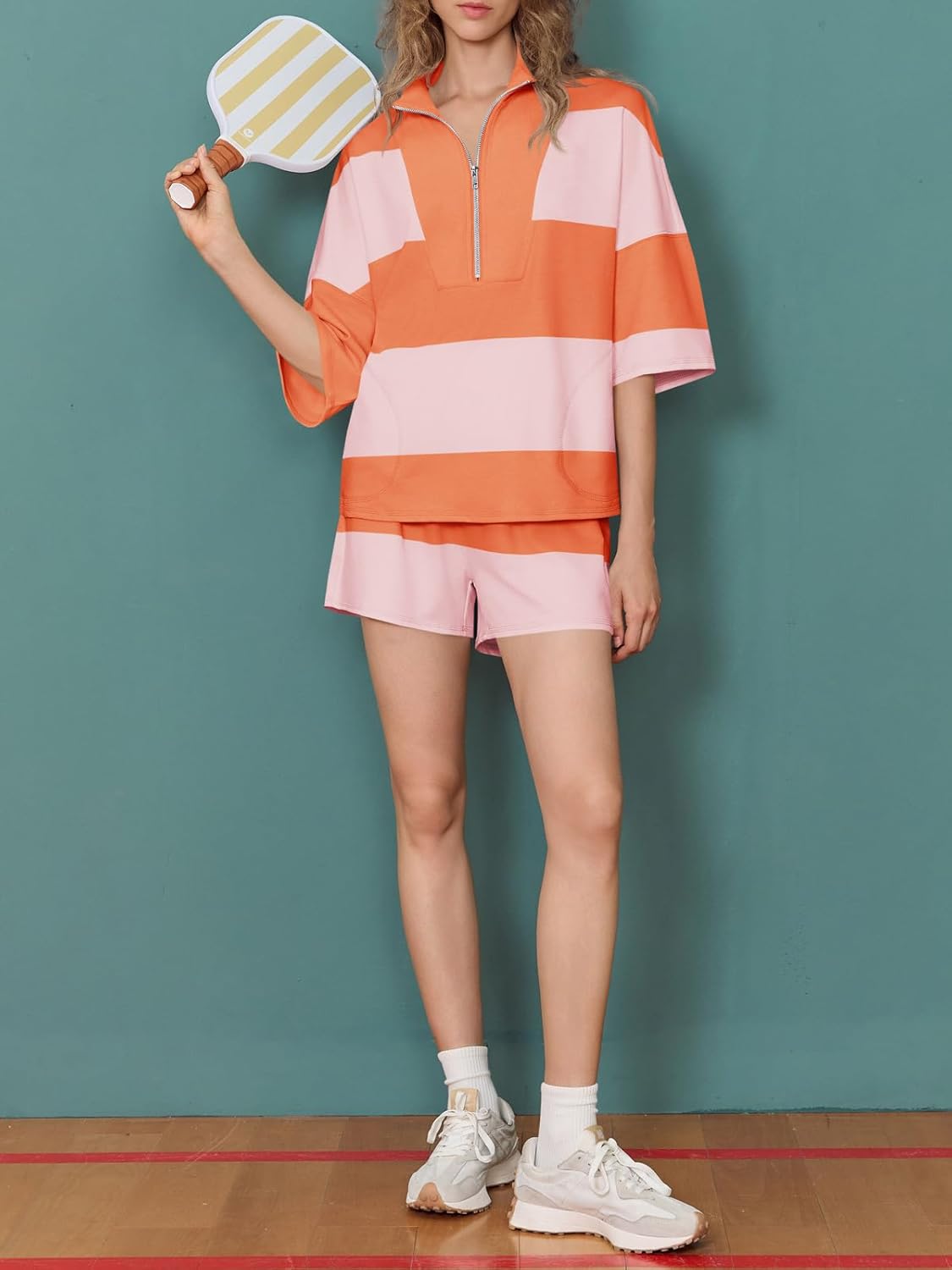 Fisoew Womens 2 Piece Outfits Summer Striped Sweatshirt Workout Shorts Sets Matching Lounge Set Tracksuits - Image 5