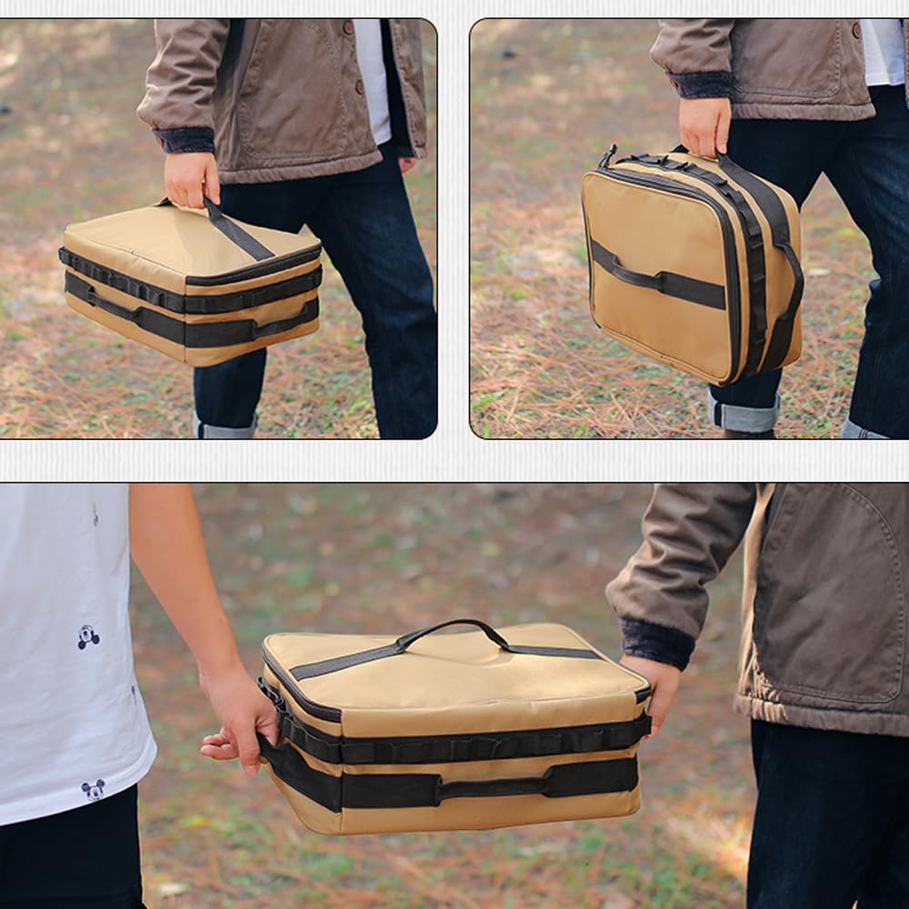 Fyearfly Bolsa de almacenamiento de utensilios de cocina al aire libre de gran capacidad, organizador portátil de picnic para barbacoa, paño Oxford multifuncional para condimentos de camping