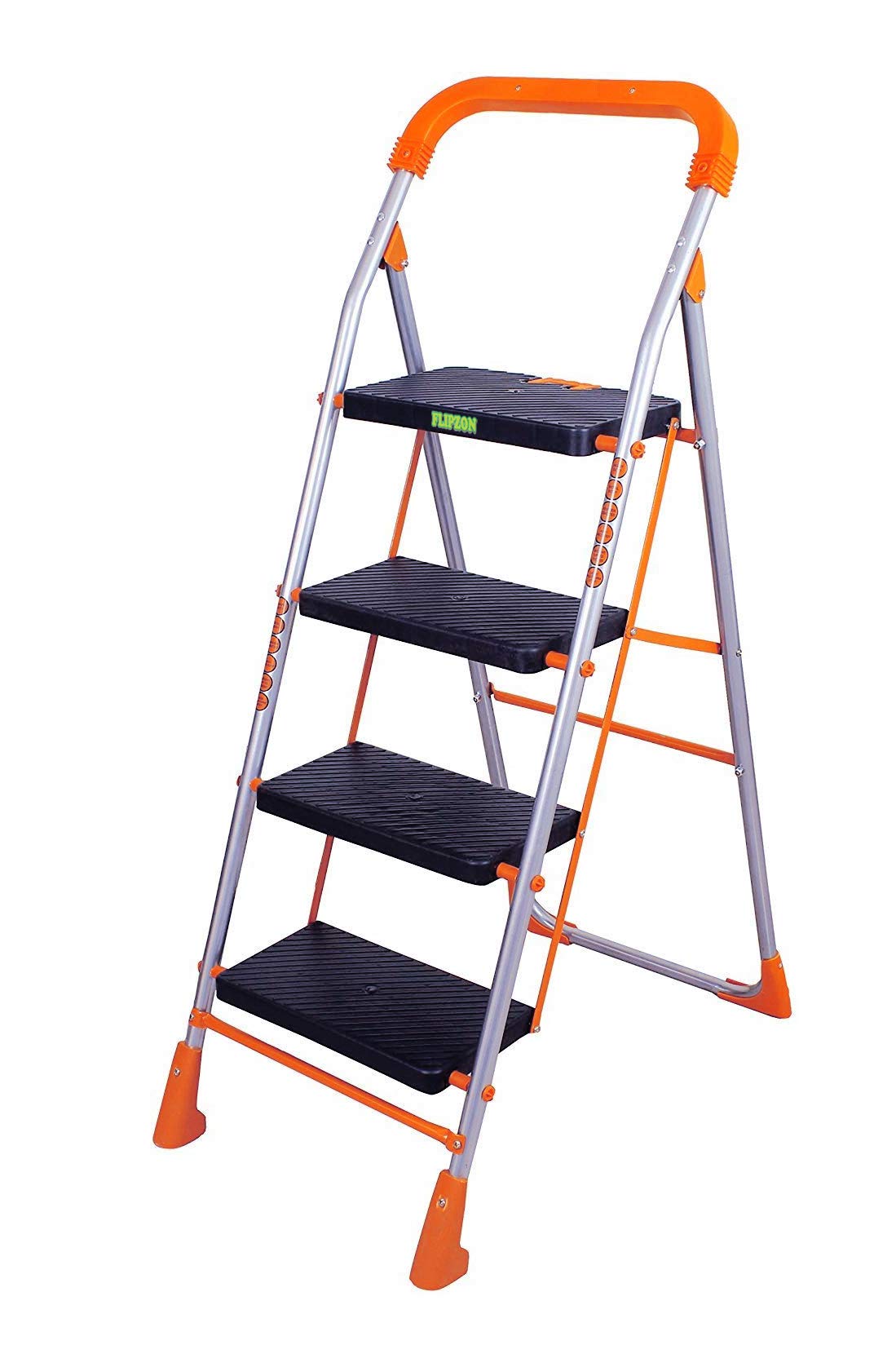 FLIPZON Aluminium Foldable 4 Steps Ladder | Heavy Duty Ladder With Anti-Skid Shoes, Wide Steps - (Orange, Silver, Black) (B083VZTX93) Amazon Price History, Amazon Price Tracker