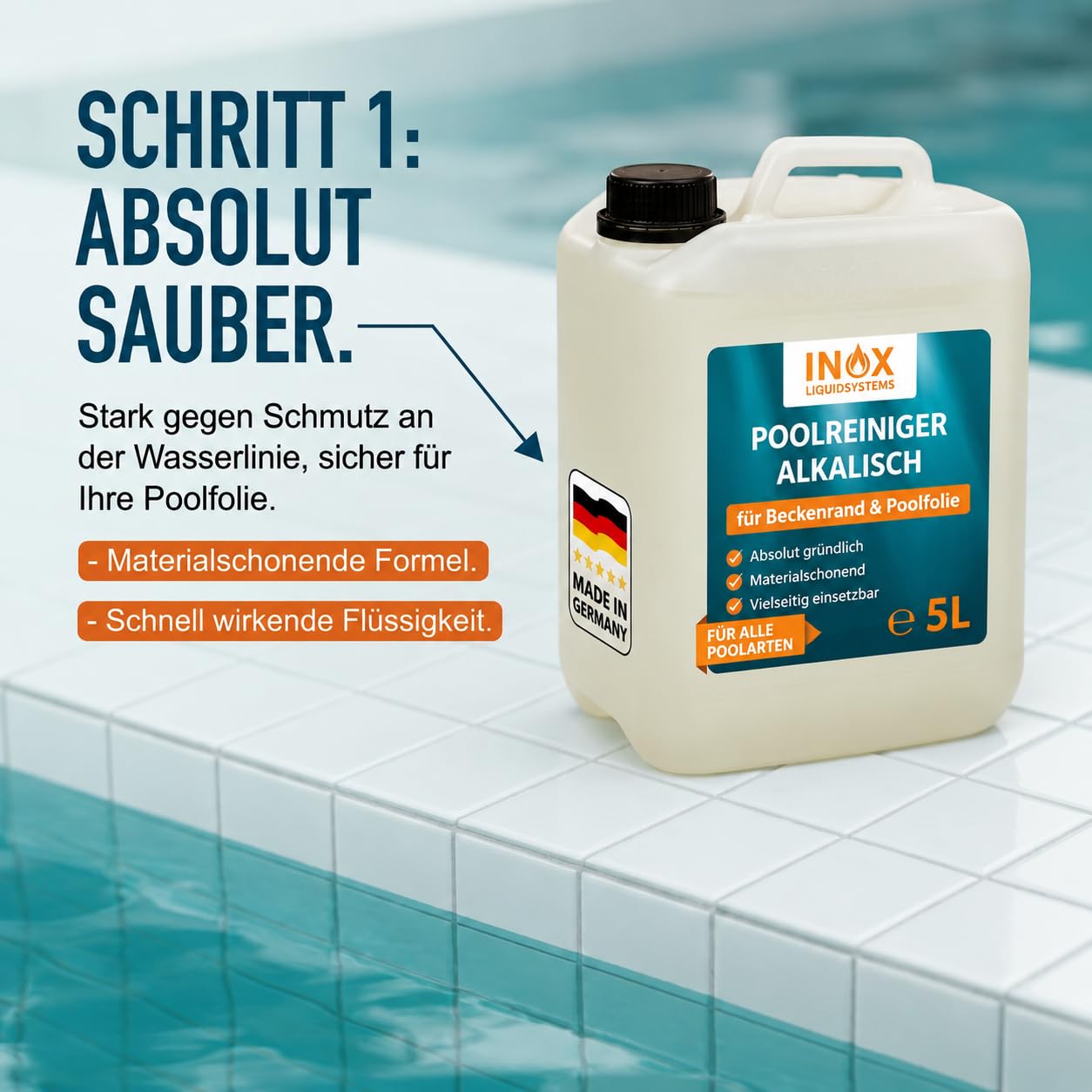 INOX Pool Pflegeset 3x5L - Algizid, pH Minus, Randreiniger - Made in Germany