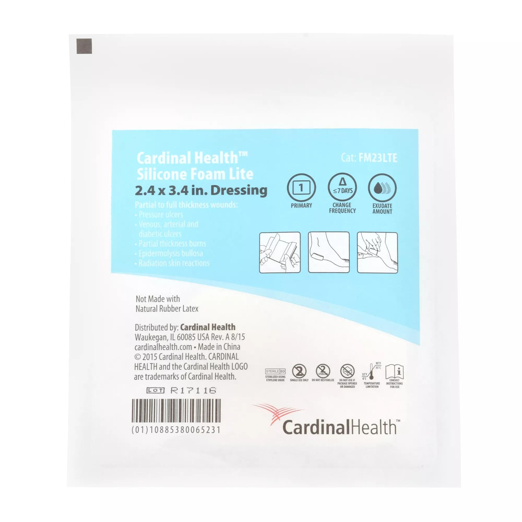 Cardinal Health™ Silicone Foam Dressing, Lite, 2.4 x 3.4IN, Case of 50