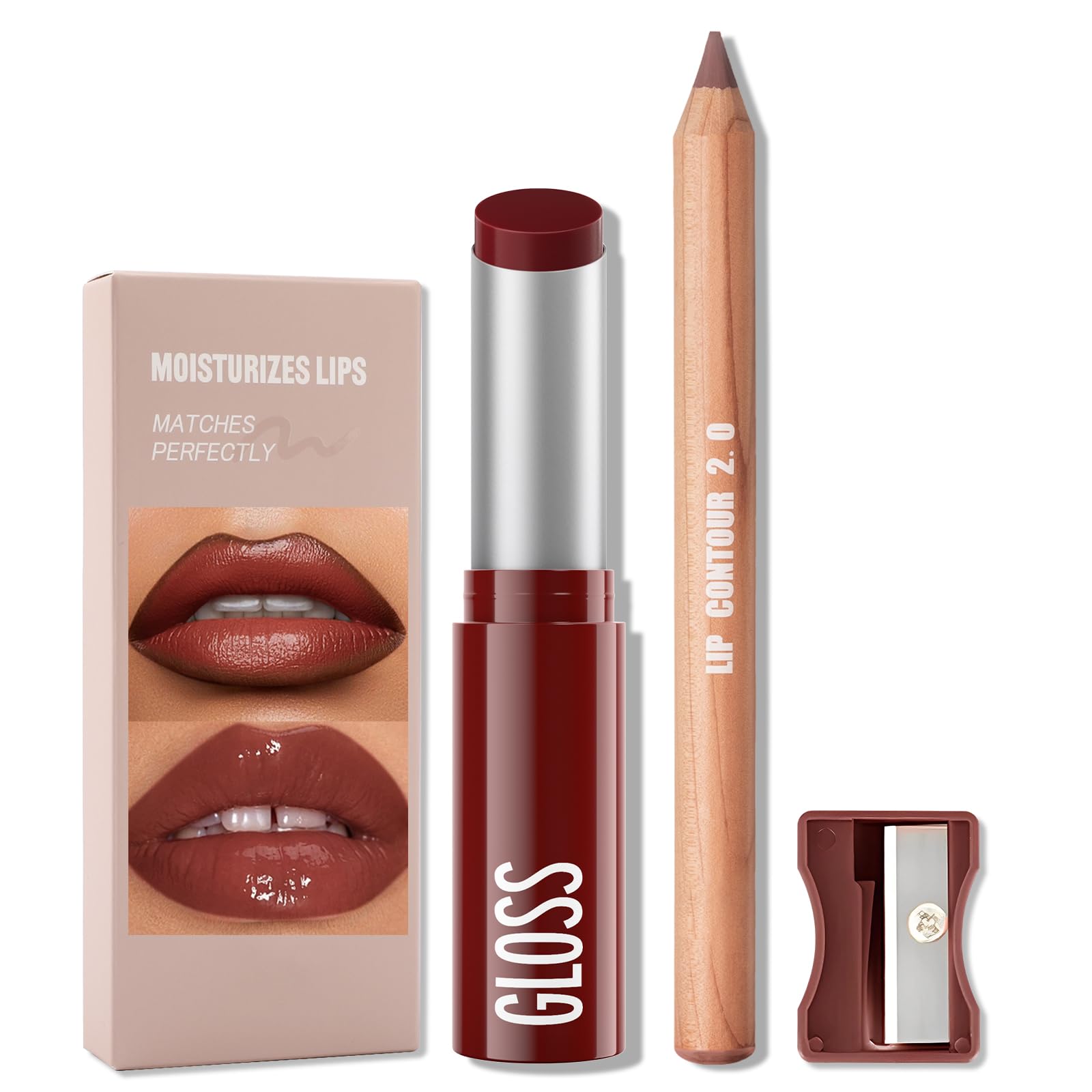 Erinde 2pcs Lip Liner and Lipstick Combo Set, Matte Lipliner Pencil & Hydrating Lip Gloss Makeup Kits for Women, Waterproof, Long Lasting, Highly