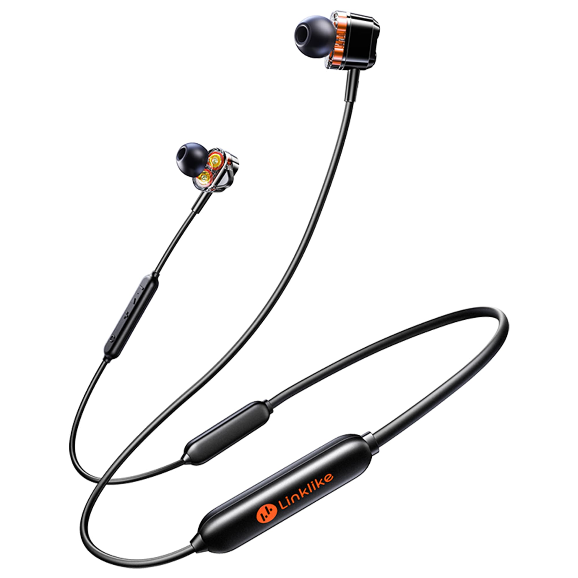 LINKLIKE Neckband Bluetooth Earbuds 100H Playtime with 4 Drivers Enhanced Bass,V5.2 Wireless Earbuds, IPX7 Waterproof,Comfort Fit Neckband Headphones for Sports, Gym Running Workout Business Travel