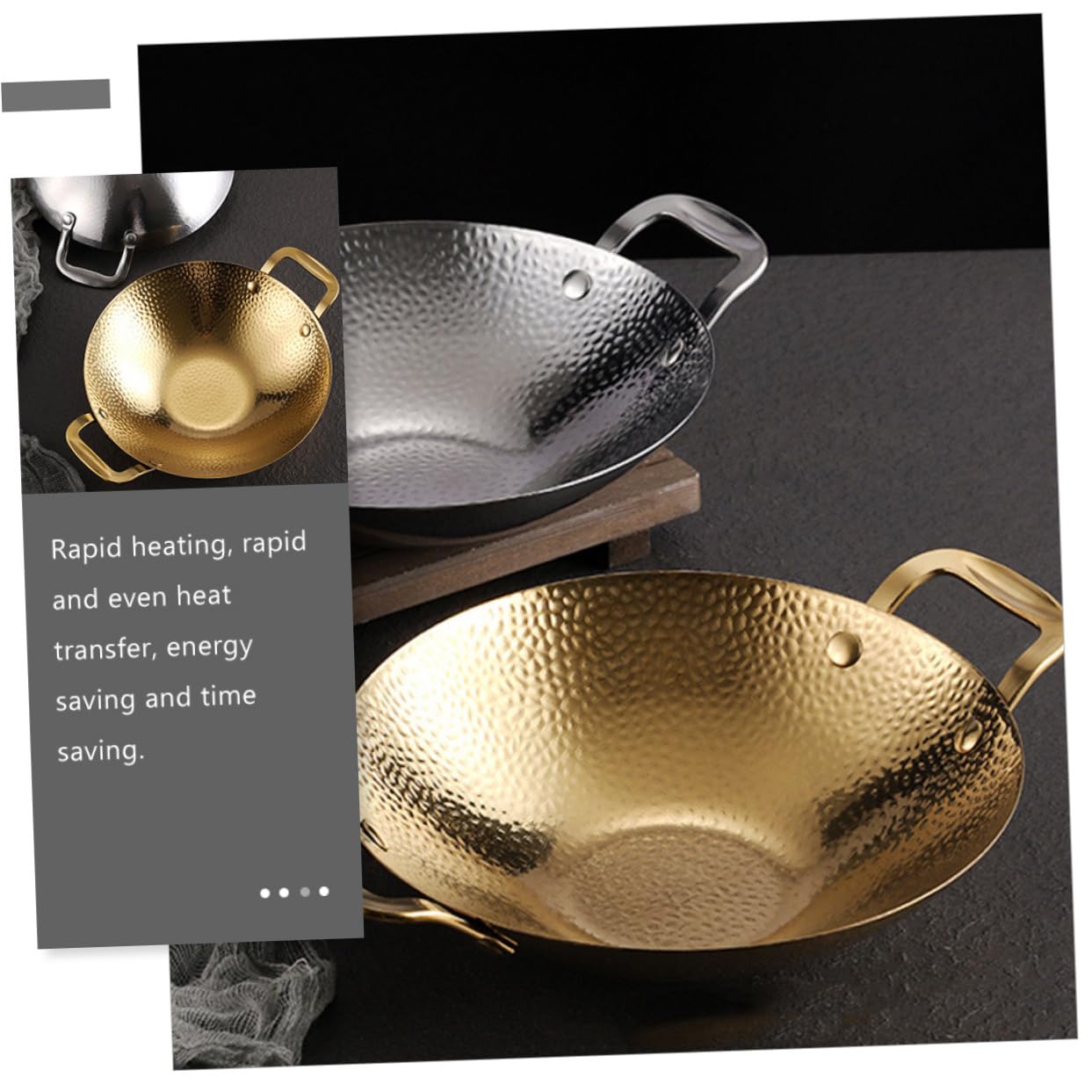 BEBEMOKO Double Handle Hammered Griddle Large Pot for Cooking Stainless Steel Easy to