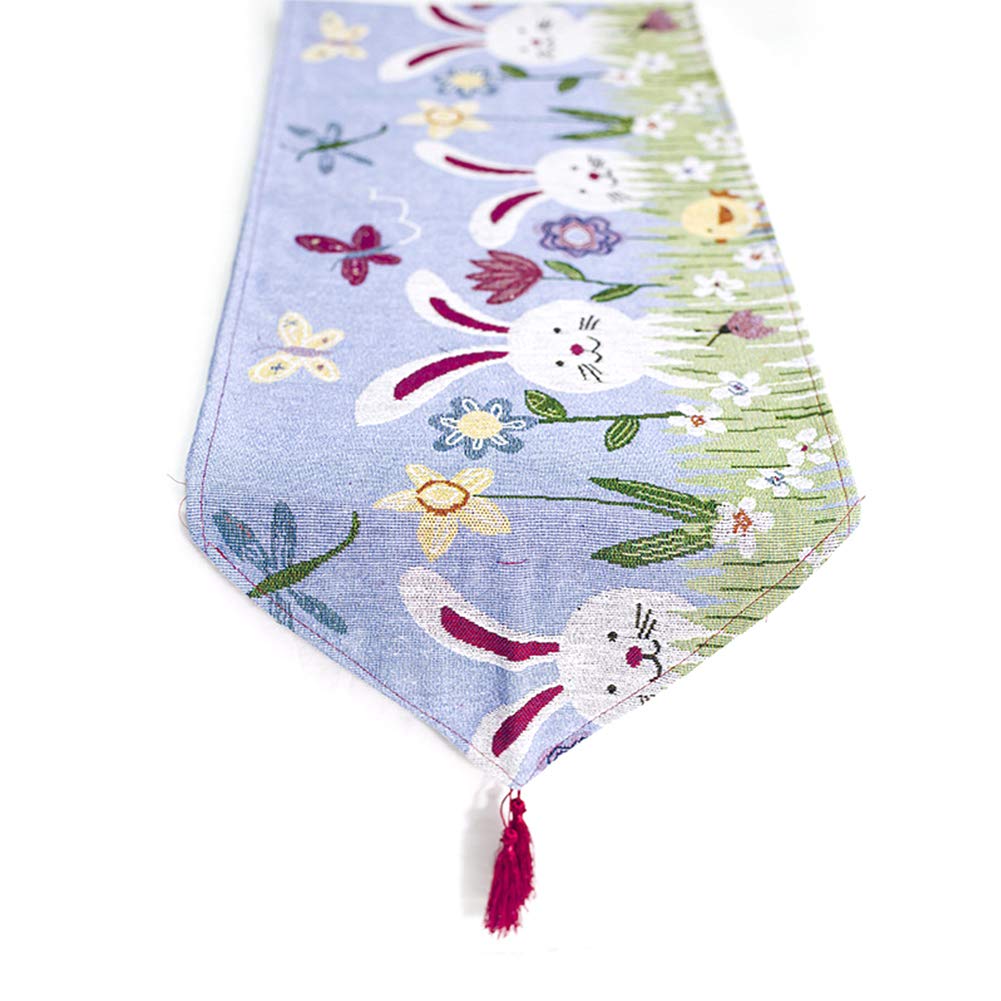 Bclaer72 Easter Table Runner,Easter Bunny and Eggs Table Linen Printing Table Runner Tassel Rectangular Easter Theme Party Decorative,Decorate Easter Table,Runner,200x35cm(1#)