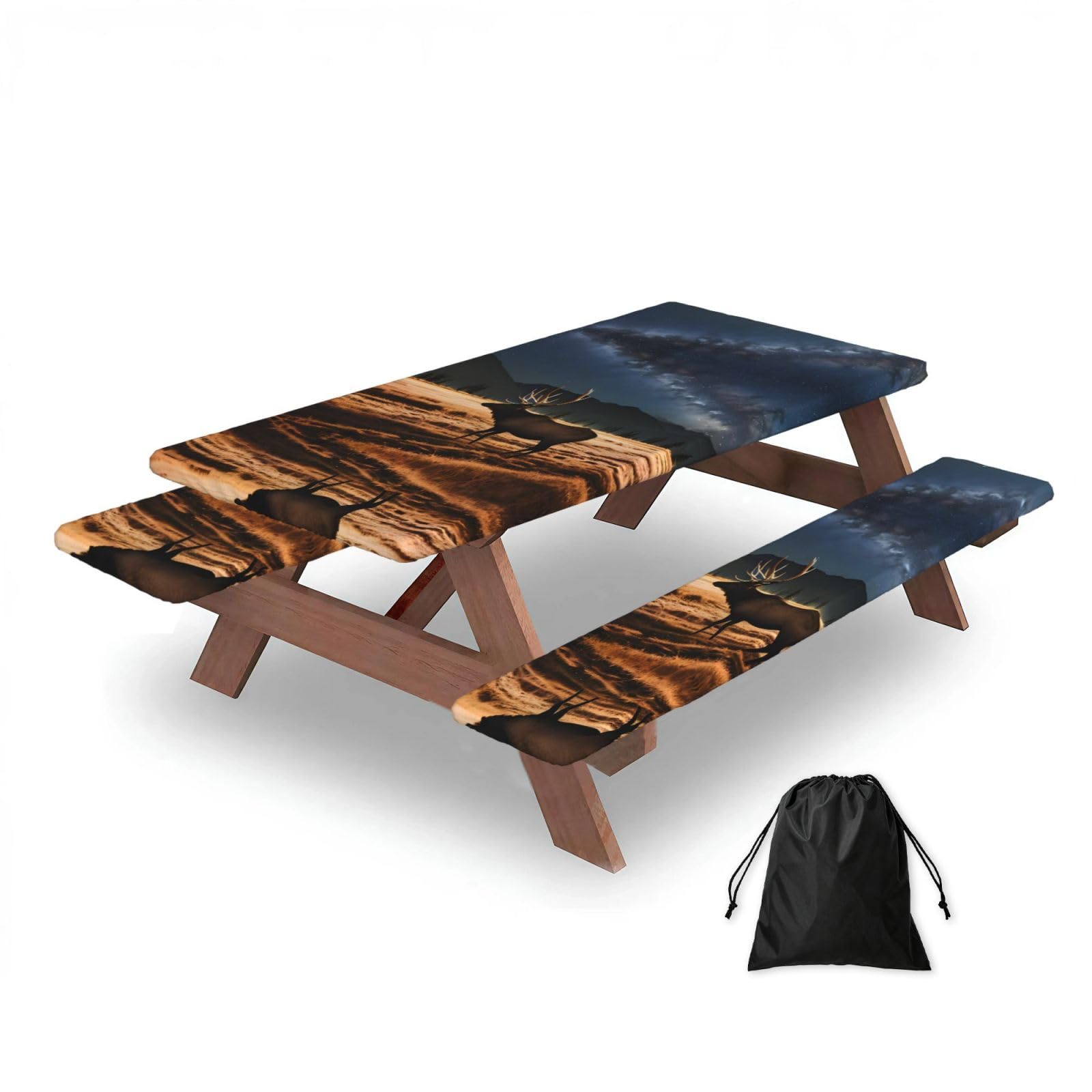 Zqytgfdc Black Elk In The Meadow Rectangular Water-Repellent Picnic Tablecloths, Outdoor Camping, Picnic, Bbq