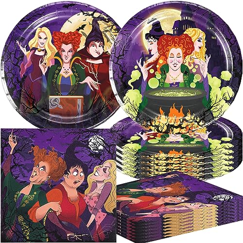 Omto 40Pack Hocus Pocus Party Supplies include 20Pcs plates 20 napkins for Kids Hocus Pocus birthday party decoration