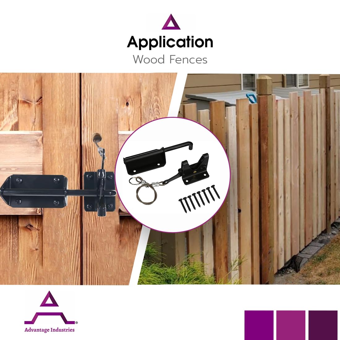Advantage Industries Pestillo de gravedad resistente con cable, palanca de gravedad autobloqueante, puertas de madera, bloqueable con almohadilla, perfecto para puertas de transmisión, entrada de 2