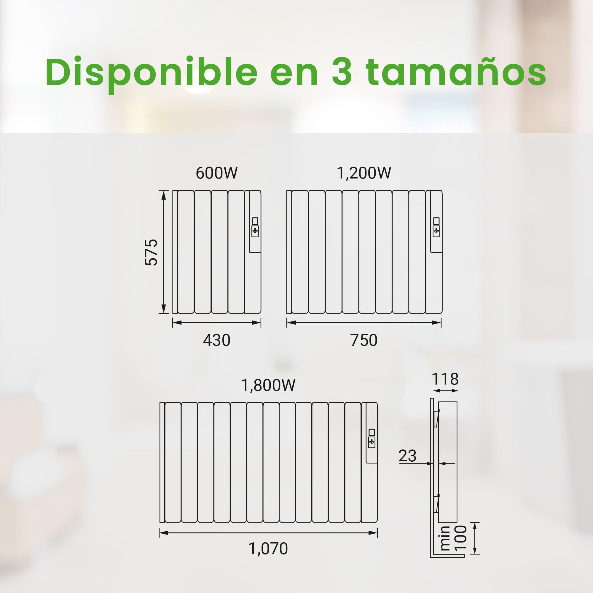 Rointe Sygma Radiador Eléctrico Digital Programable 1200W Bajo Consumo 8 elementos color Blanco