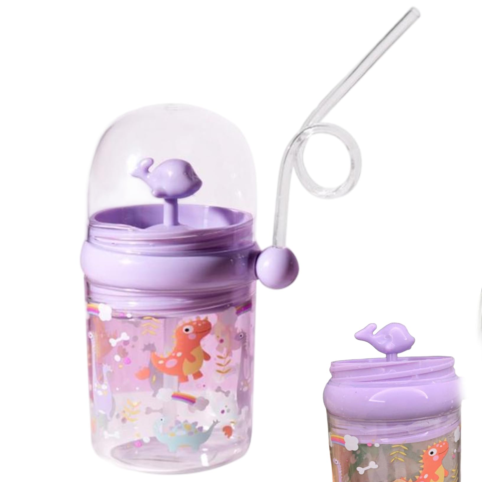 Whale Sippy Cup, 260ml Cute Whale Fountain Tumbler, Leak Proof Reusable Water Bottle with Straw for Party, School, Beach Cup, Purple.