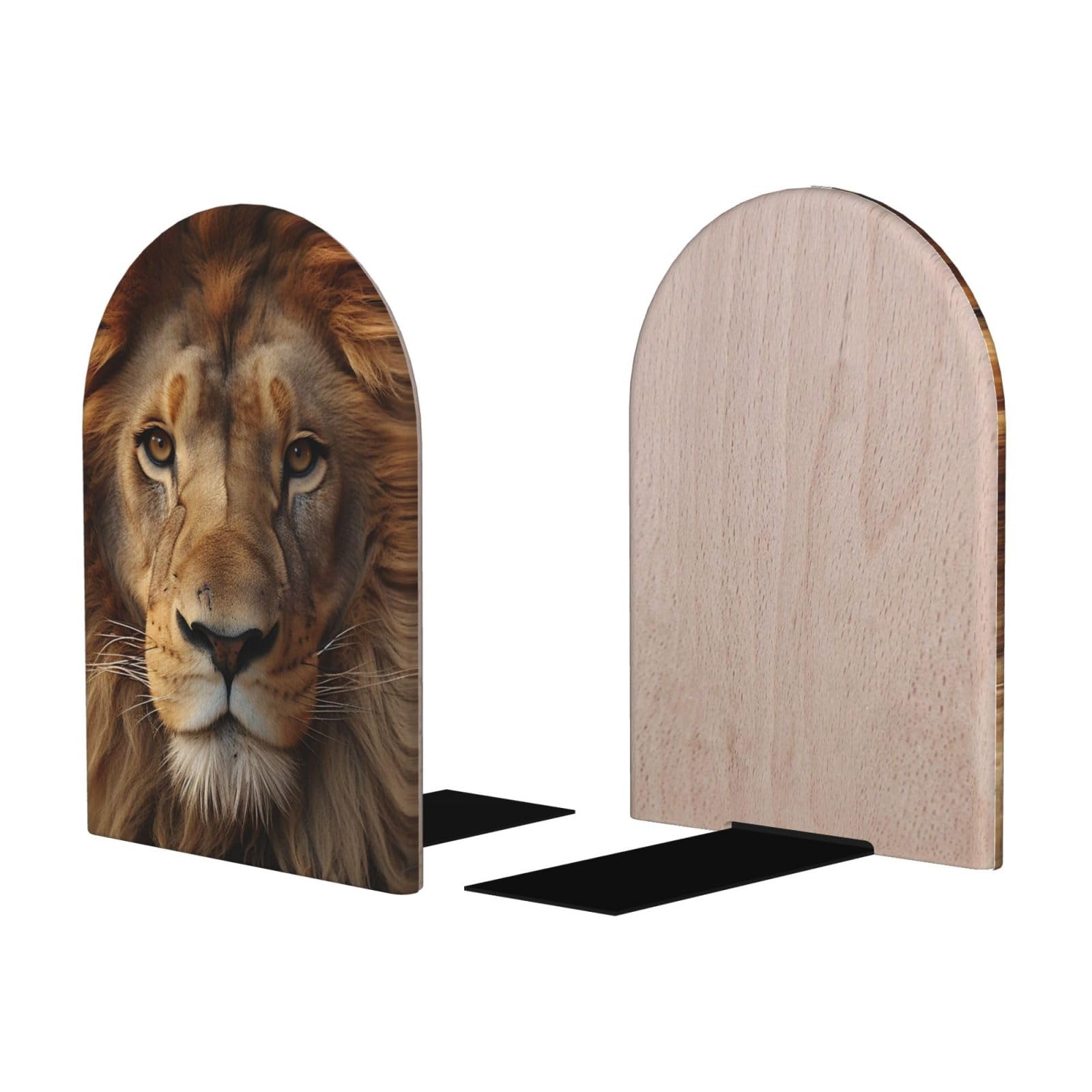 Serre-livres tête de lion africain, cale-livres antidérapant en bois pour étagère