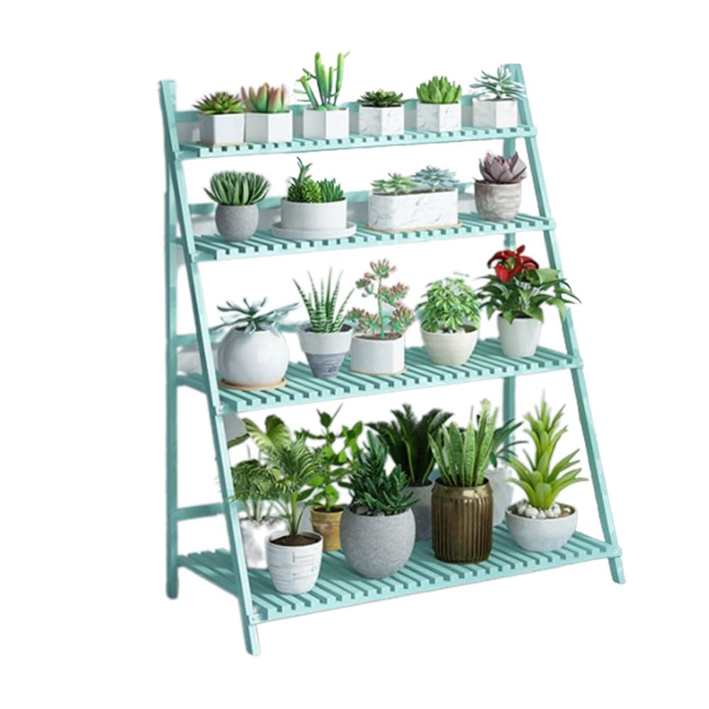 SnamicE Ladder Plant Stand 4Tier Wooden Planter Holder Flower Pot Display Shelf for Home Patio Lawn Garden Balcony Plant Stand Indoor,Blue-100cm