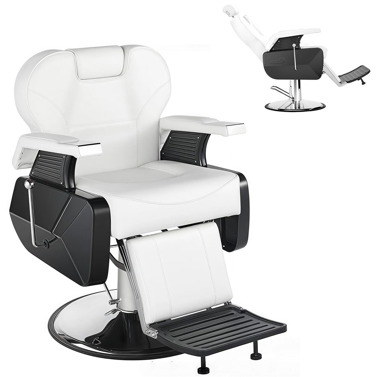 OZBMA Barber Chair 360° Swivel Hydraulic Reclining Salon Heavy Duty with Adjustable Headrest Footrest Beauty Spa Equipment for Hair Stylist Tattoo (White)