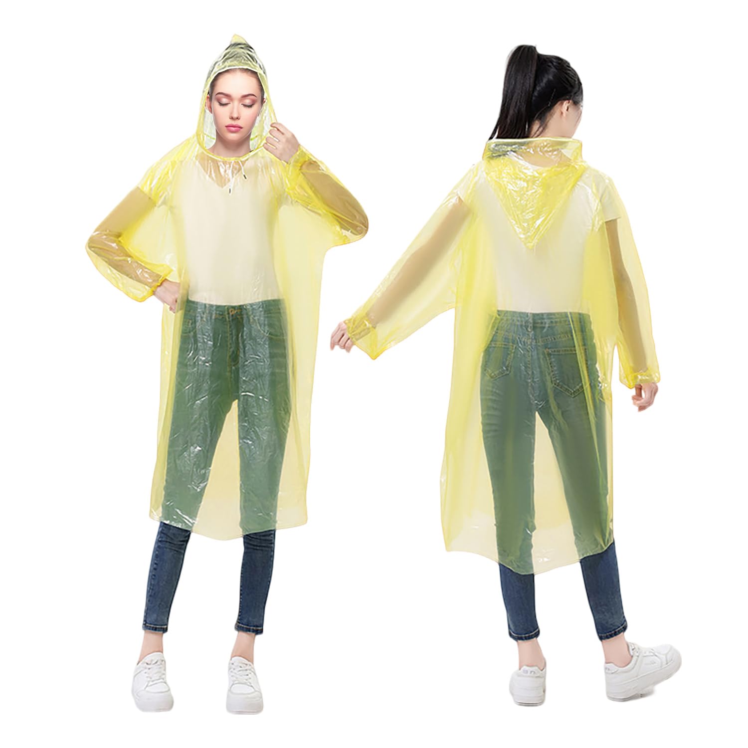 Regenponcho mit Kapuze Transparent Gelb Wiederverwendbar Einheitsgröße Damen Herren