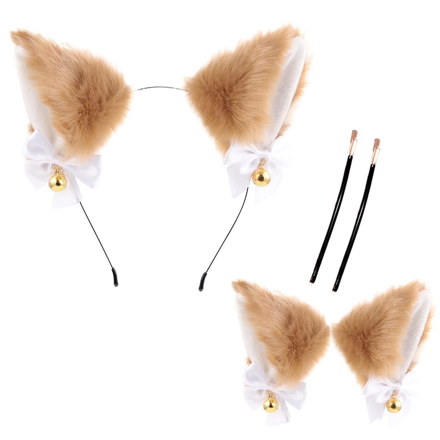 MADDEY もふもふ耳 犬 きつね 動物 猫耳 カチューシャ 鈴付き ヘッドバンド 獣耳 狐耳 コスプレ ハロウィン 仮装 コスチューム (ブラウン)