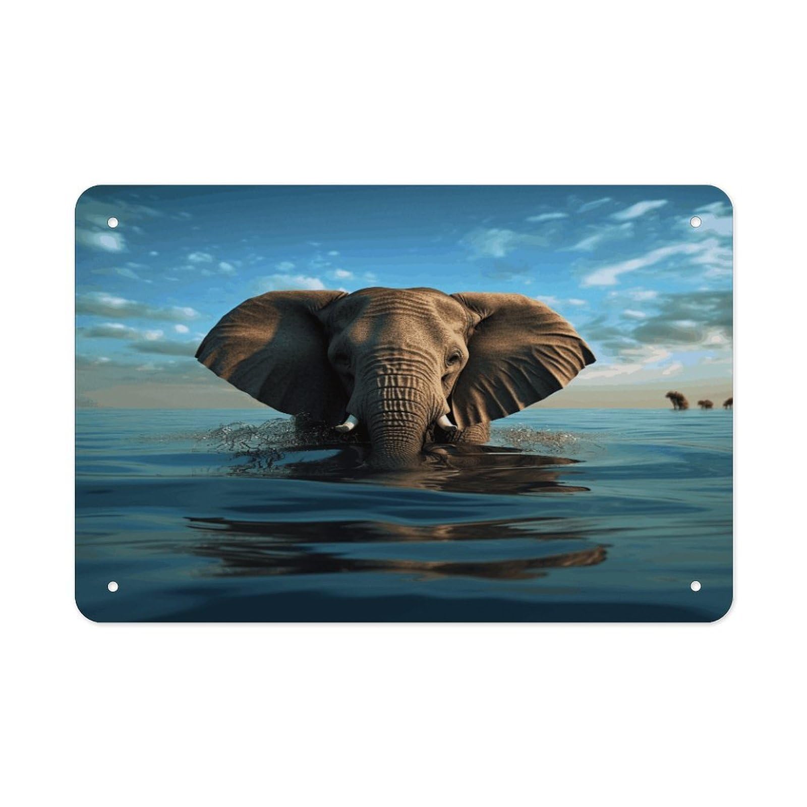 Fodpand Style Elephant Is Sitting In The Water Wall Art Metal Signs Tin Sign