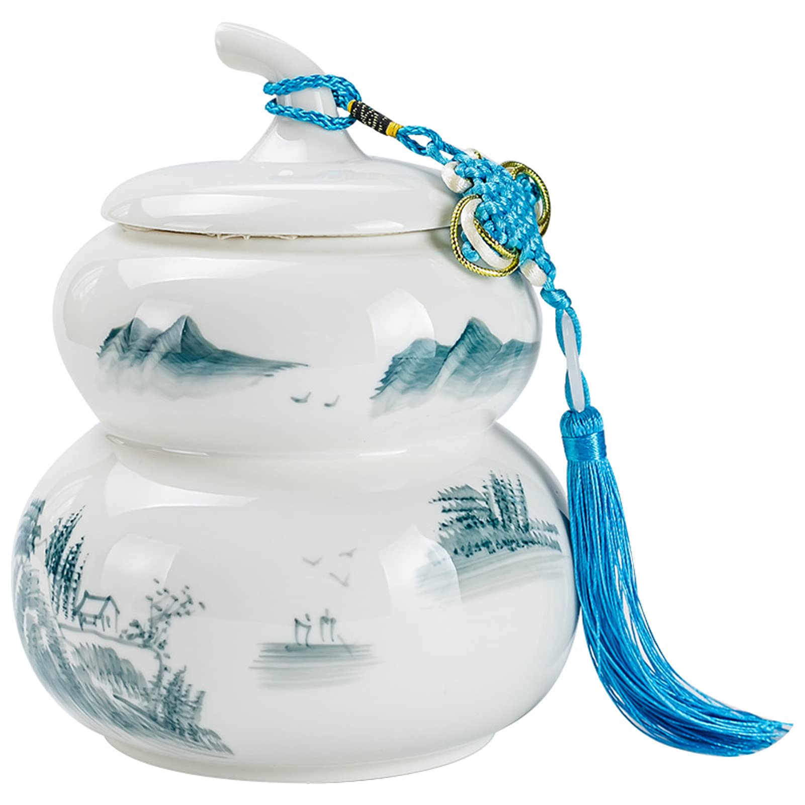 pet urn, Keepsake for Ashes - Medium Ceramics Funeral Urn Jar for Human or Pet, Creative Gourd Shape Cremation Urns(White B)
