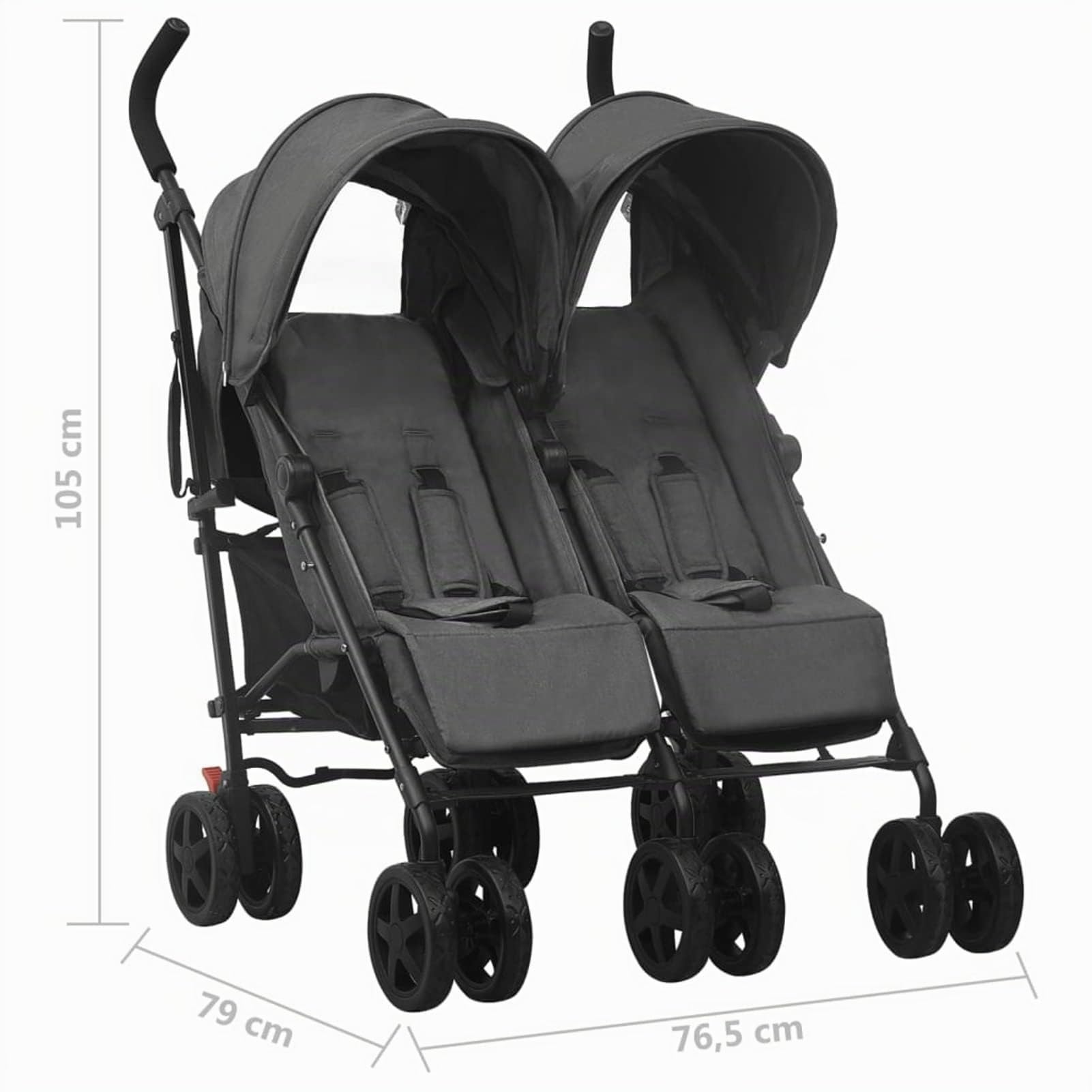 Carrito para Gemelos Silla de Paseo Gemelar Cochecito Doble Reclinable y Plegable Sillita Doble Cochecito Hermanos para Bebé Niño de Acero Gris Antracita