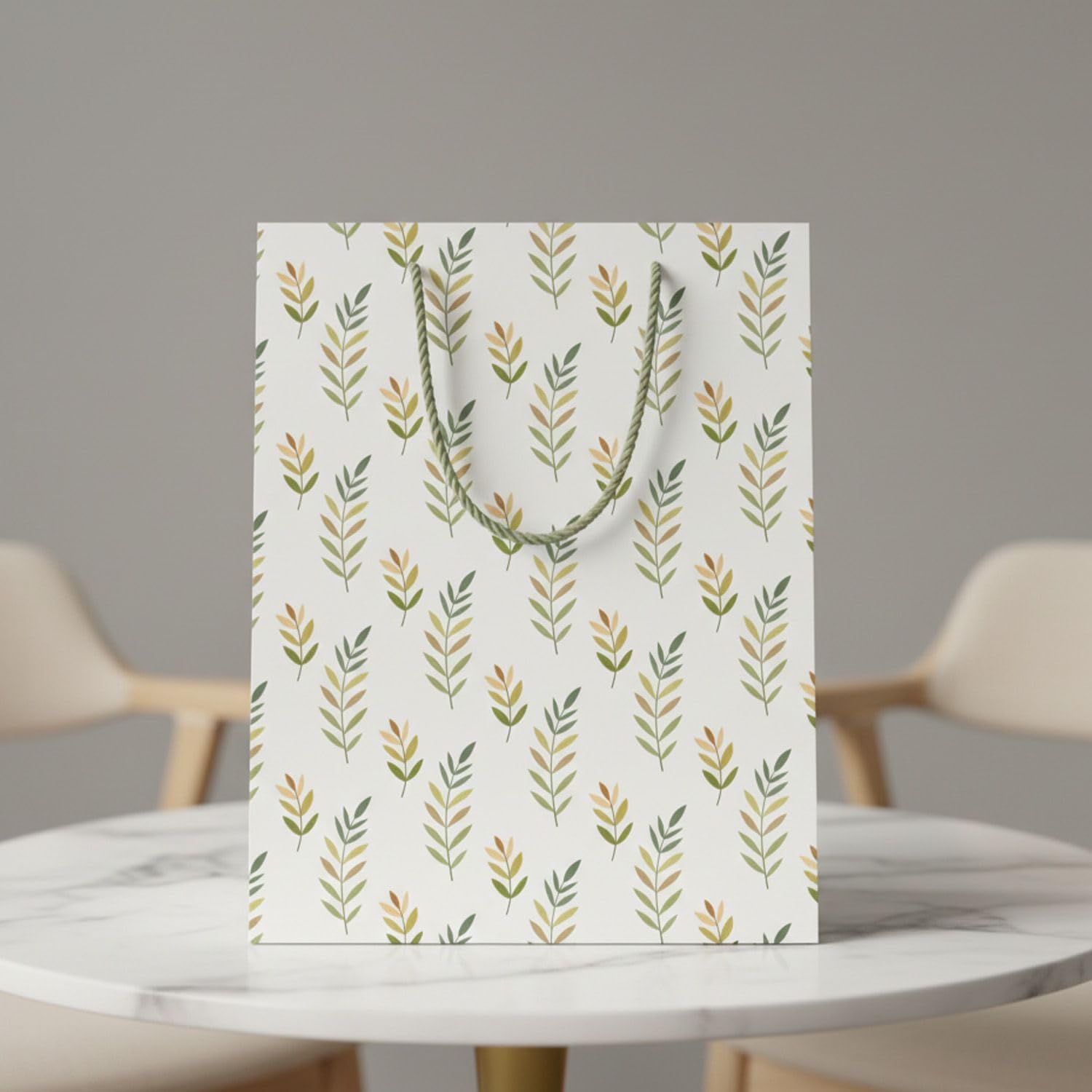 Prettykrafts Brown Leaves Print Gifting Carry Bag | Pack of 5 | 38x28x9 cm | Large Size | Reusable & Eco-Friendly Paper Bags for Gifting, Parties, Return Gifts, Shopping and Special Occasions, Multi