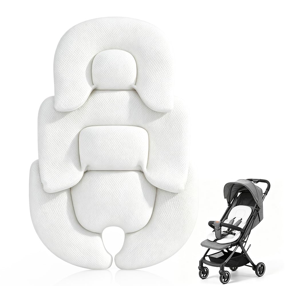 Baby Stroller Cushion, SGZIOO Baby Pram Liner, Pram Insert for Stroller, Car Seat Insert Infant, Universal Pushchair Seat Liner Infant, Breathable Soft, for Bassinet, Pram Buggy, White
